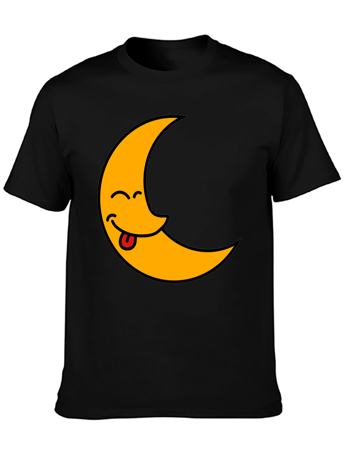 Black Funny Crescent Moon Tongue T-Shirt view 3