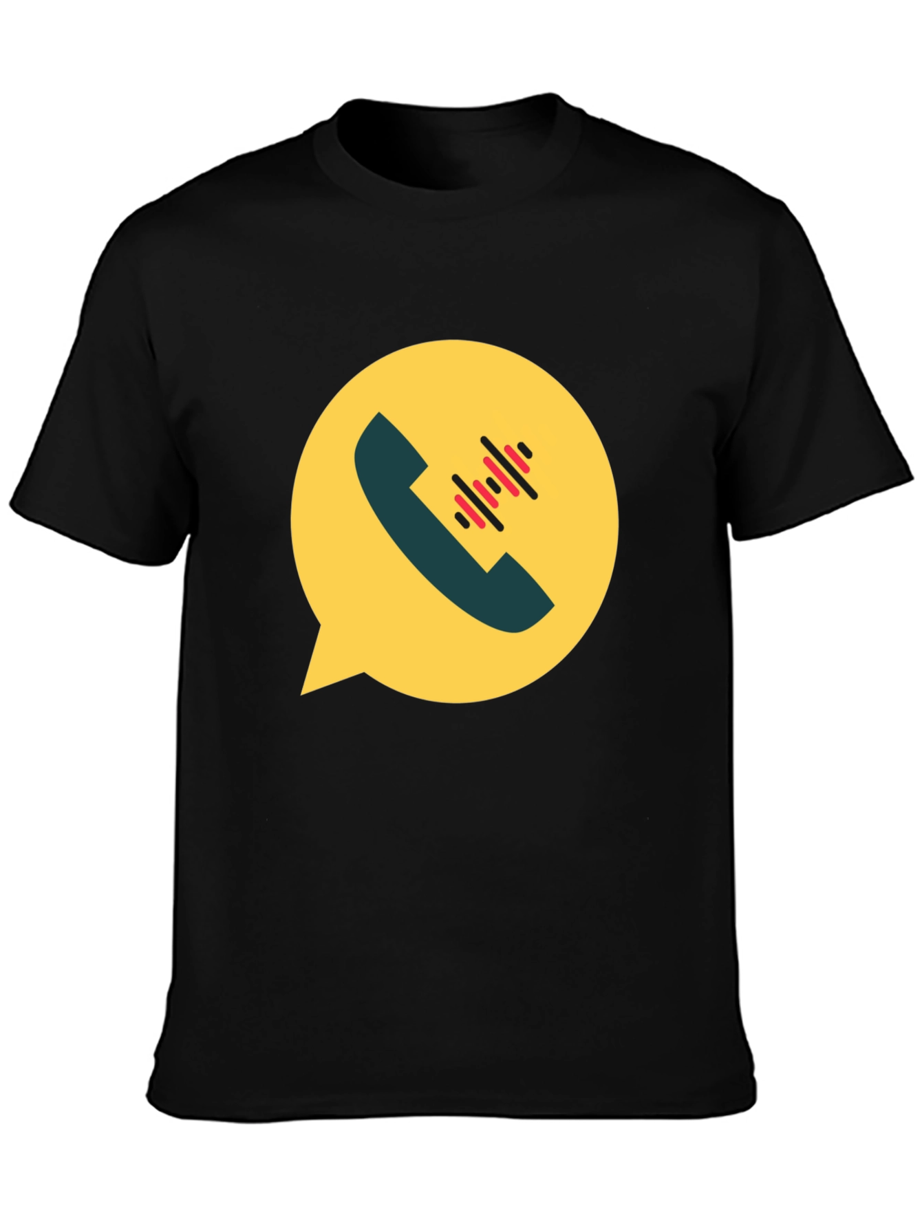 Black Modern Black T-Shirt with Phone Call Graphic view 3