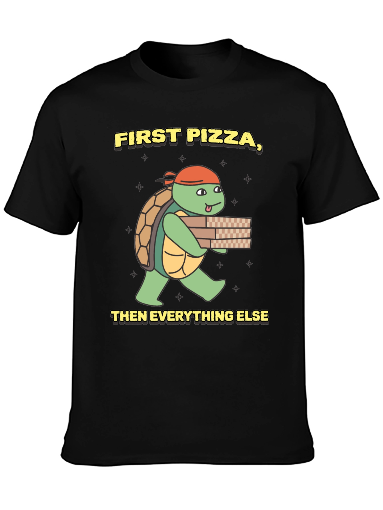 Black First Pizza Then Everything Else Turtle T-Shirt view 3