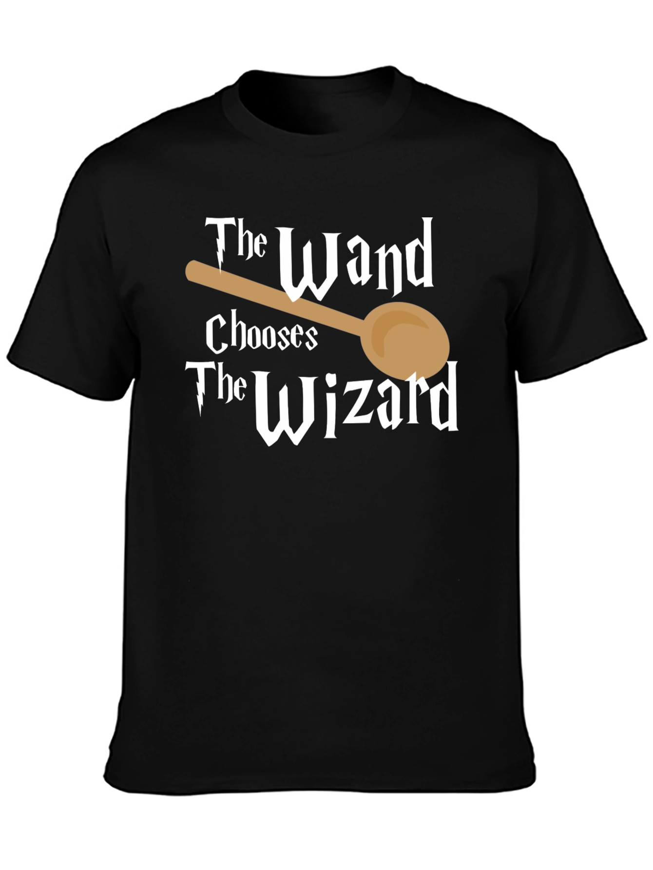 Black The Wand Chooses The Wizard Funny T-Shirt view 3