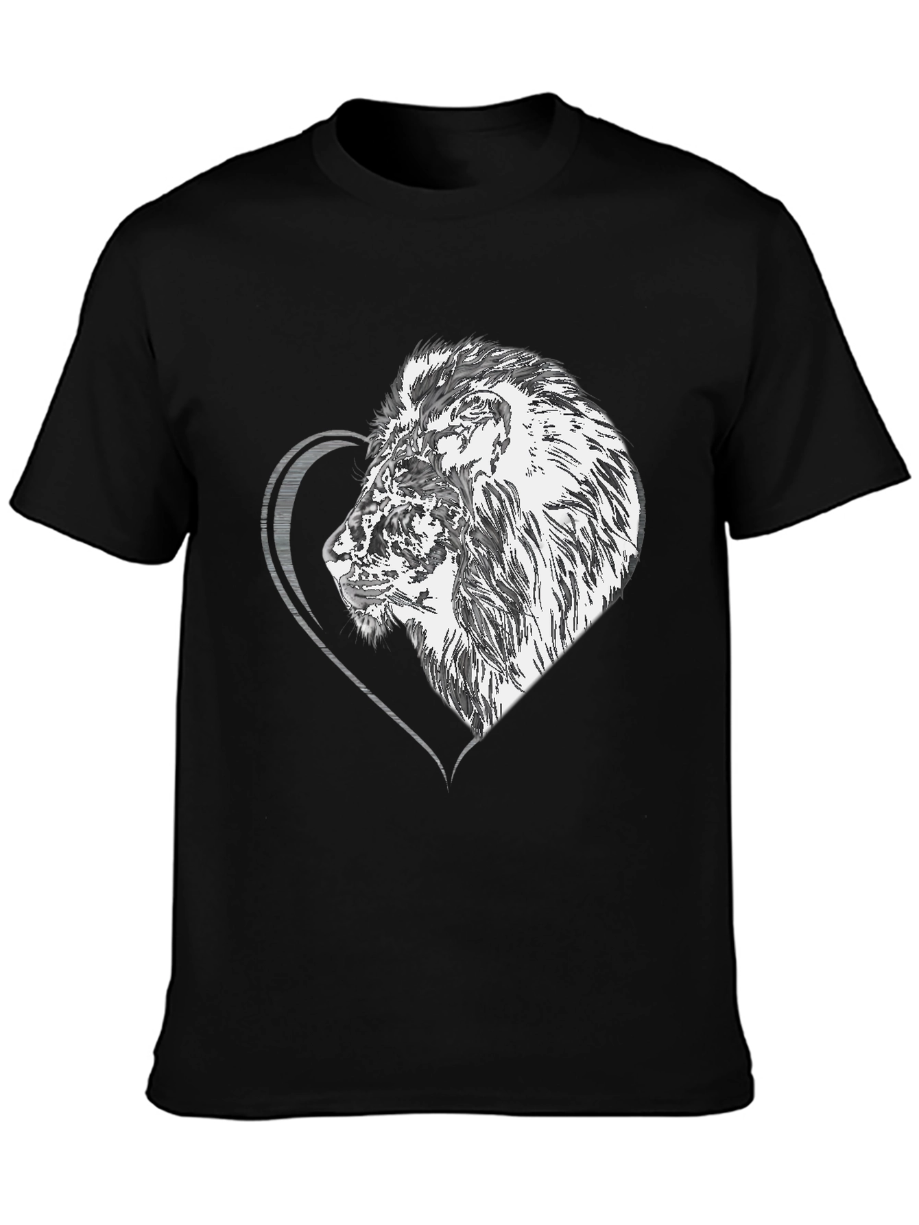 Black Lion Heart Graphic Tee - Black Unisex T-Shirt view 3