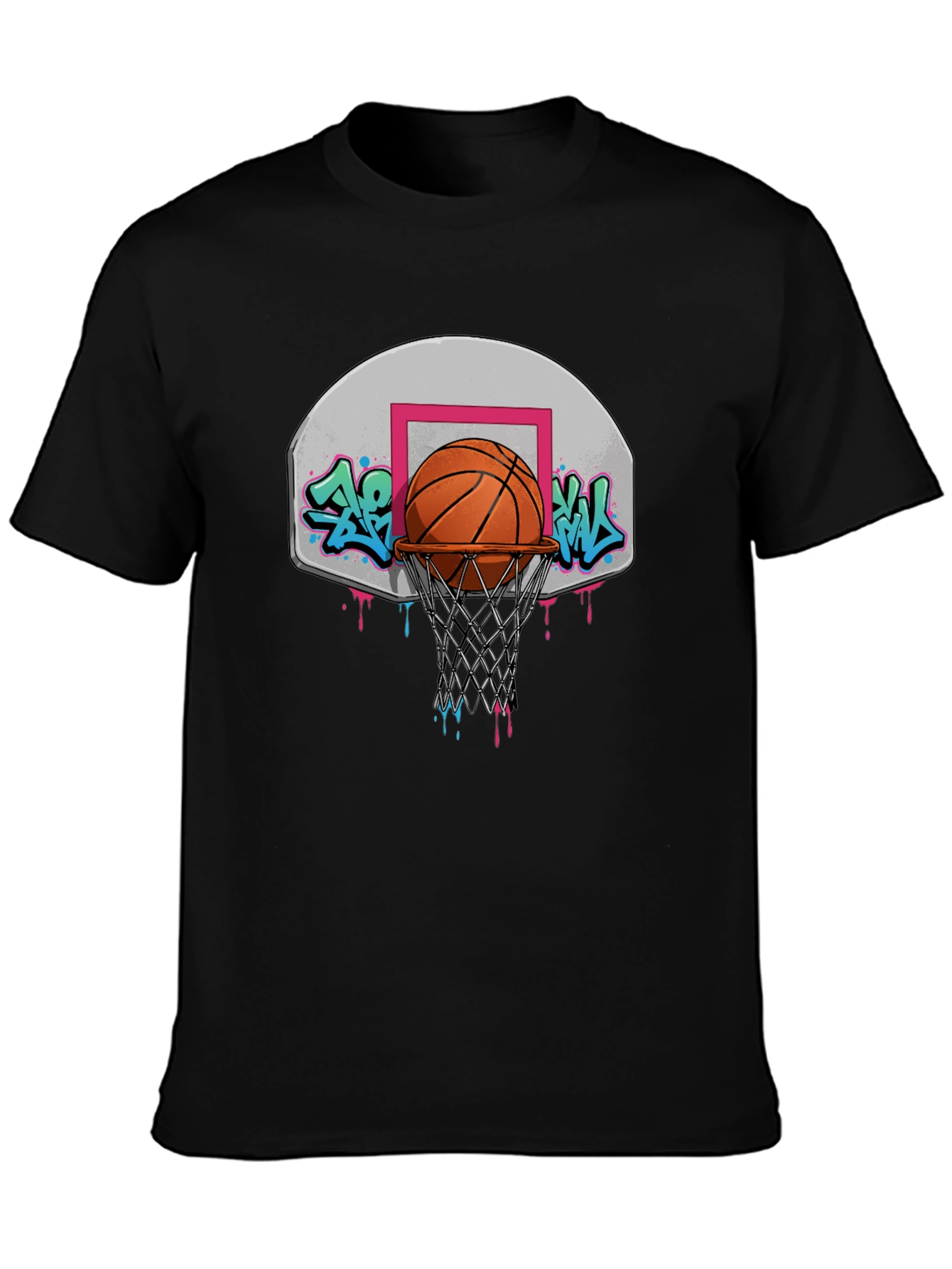 Black Basketball Hoop Graffiti T-Shirt - Urban Style Tee view 3