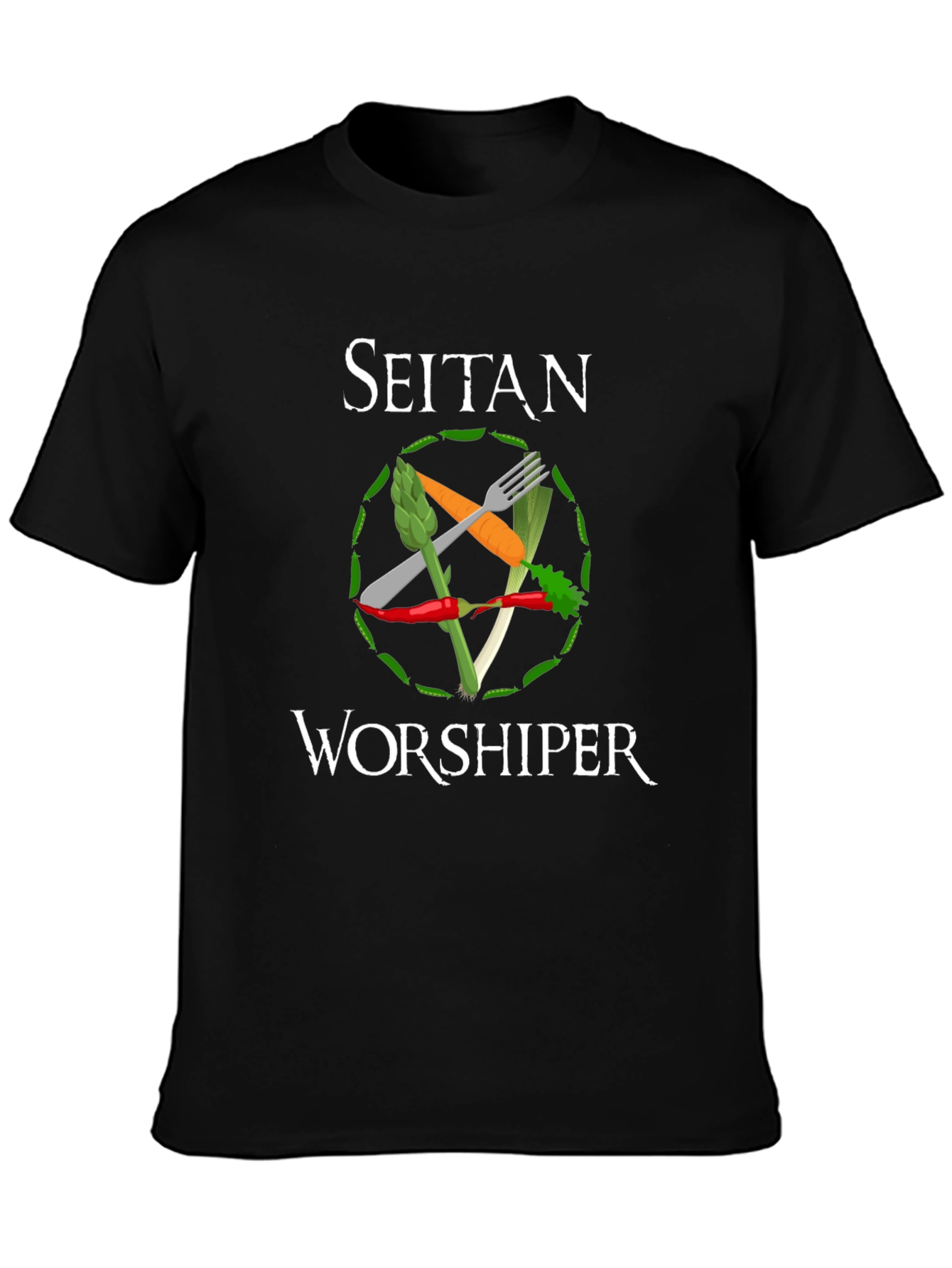 Black Seitan Worshiper Vegan Graphic Tee view 3