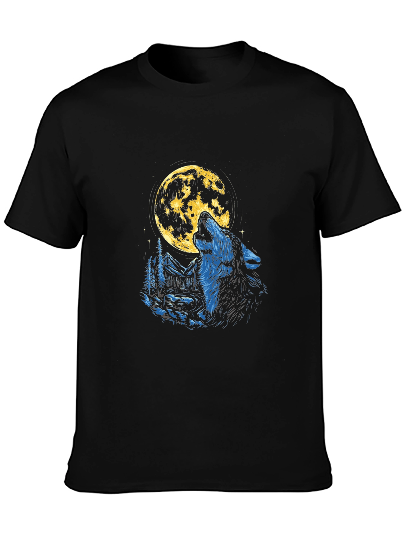 Black Wolf Moon Graphic T-Shirt - Black Cotton Tee view 3
