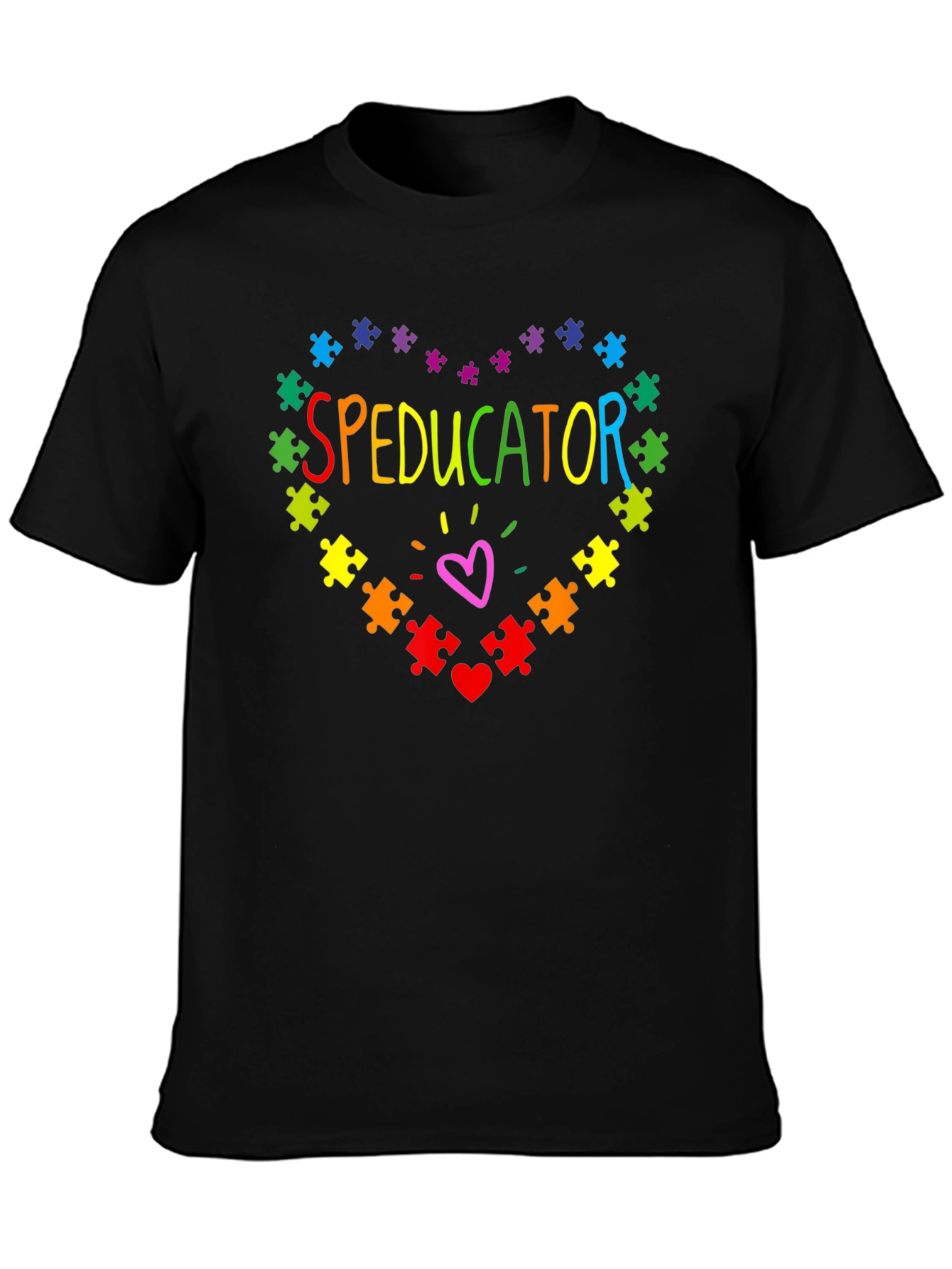 Black Speducator Autism Awareness Puzzle Heart T-Shirt view 3