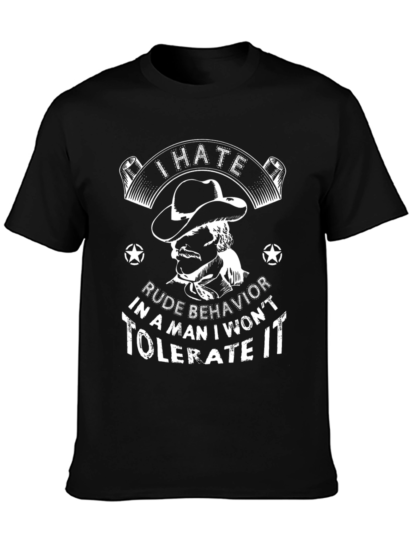 Black I Hate Rude Behavior T-Shirt, Western Cowboy Style view 3