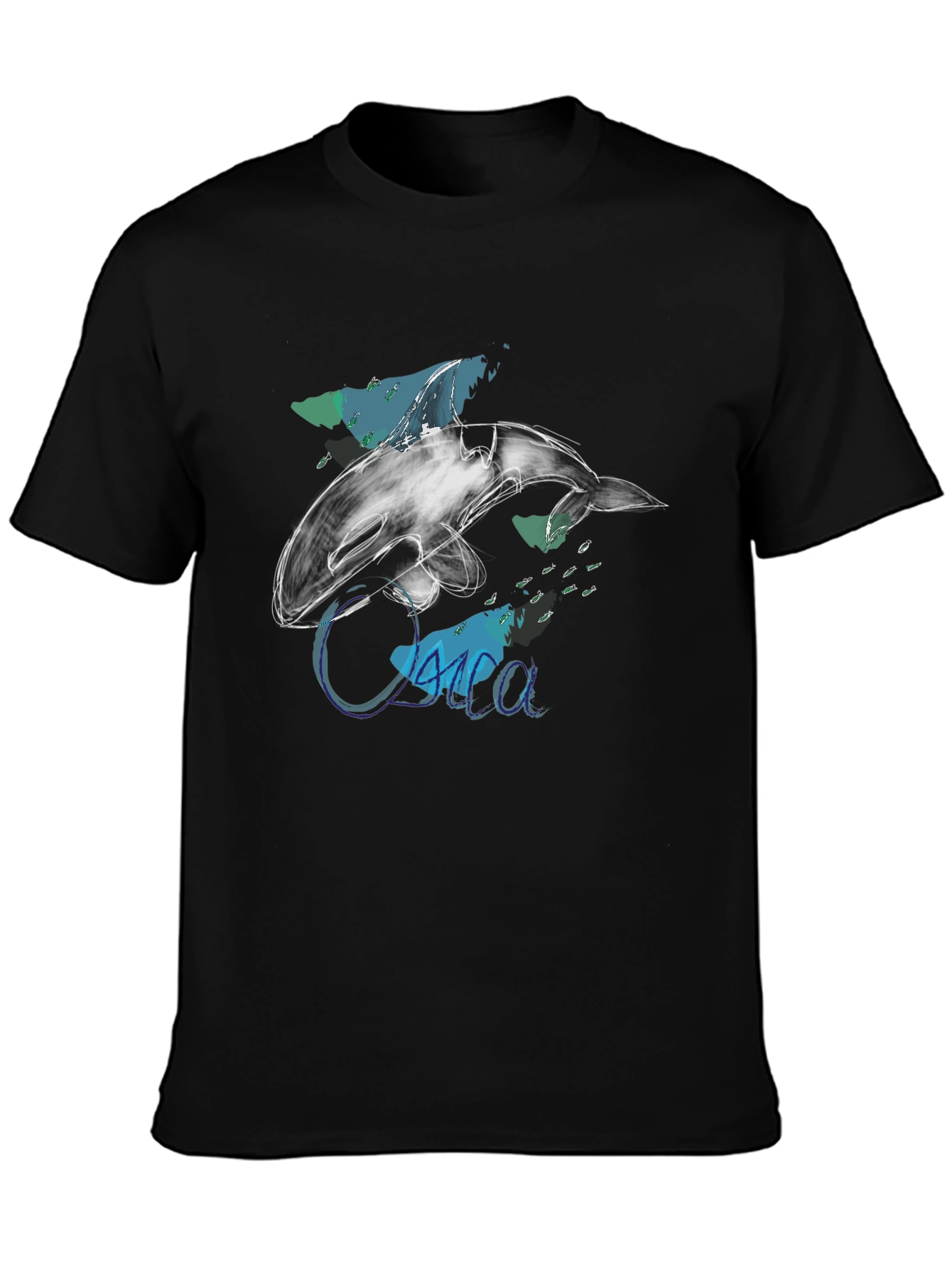 Black Orca Sketch Graphic Tee - Black Cotton T-Shirt view 3