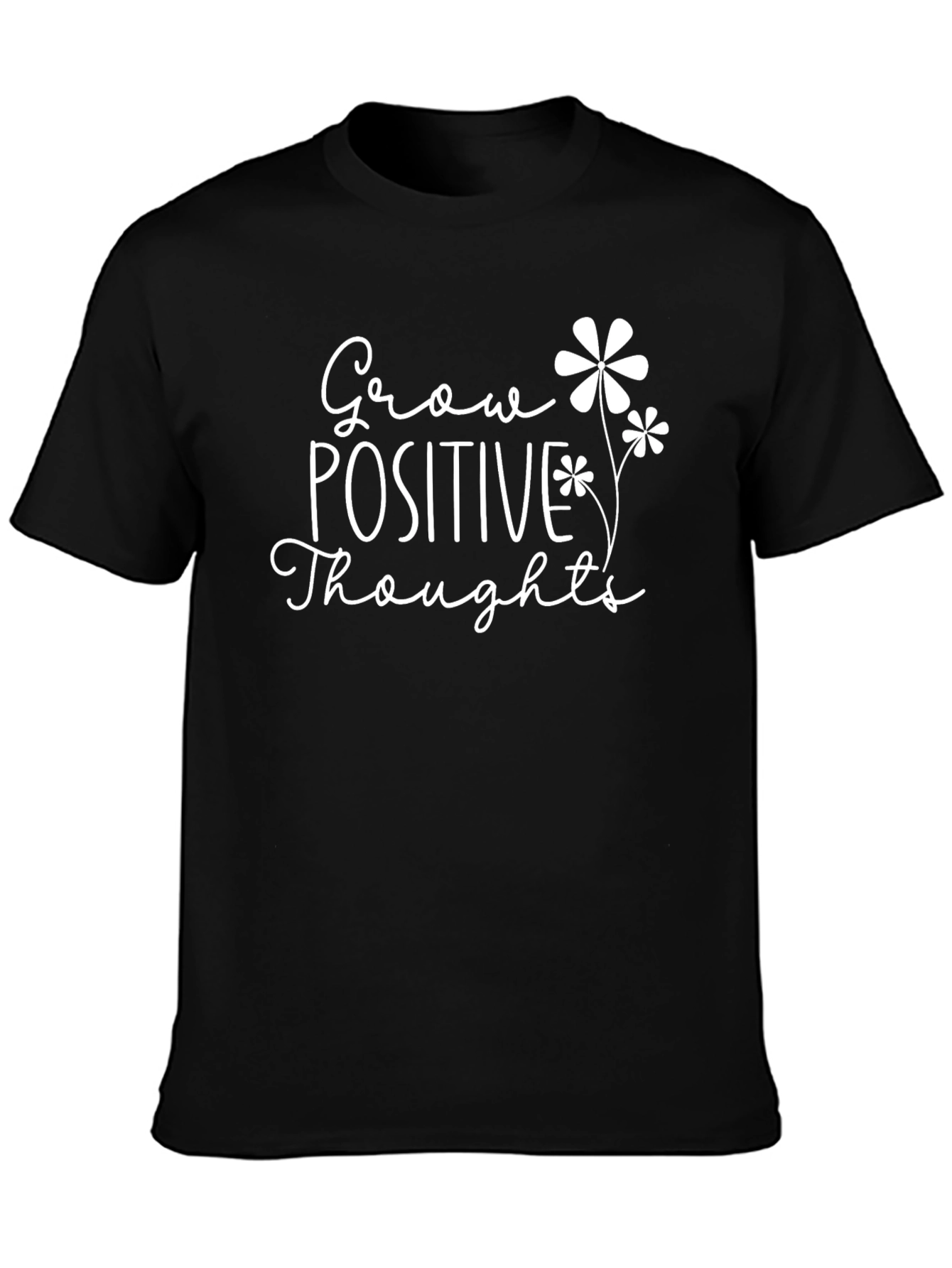Black Grow Positive Thoughts Graphic Tee - Black Cotton T-Shirt view 3