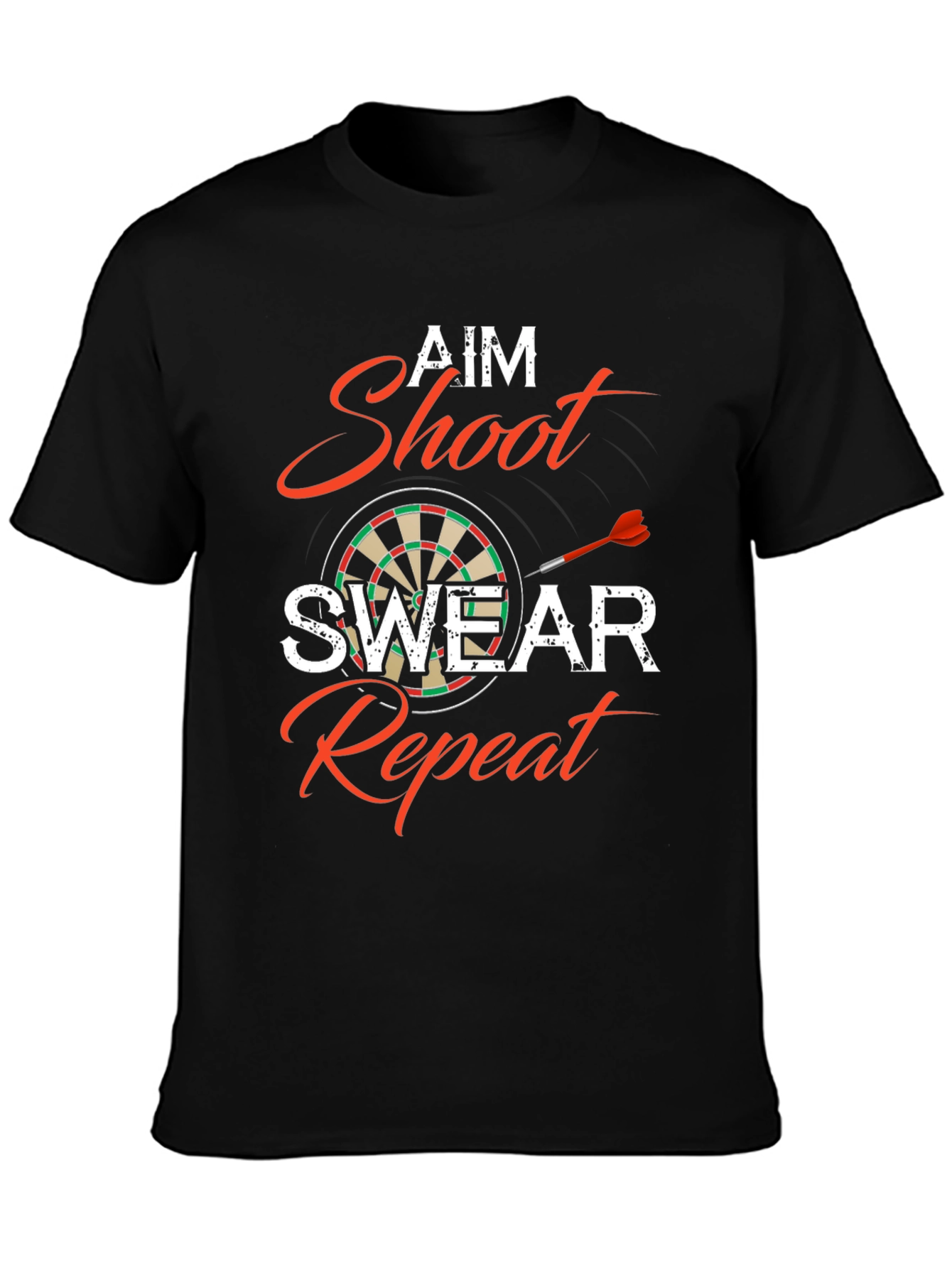 Black Aim Shoot Swear Repeat Dart T-Shirt view 3
