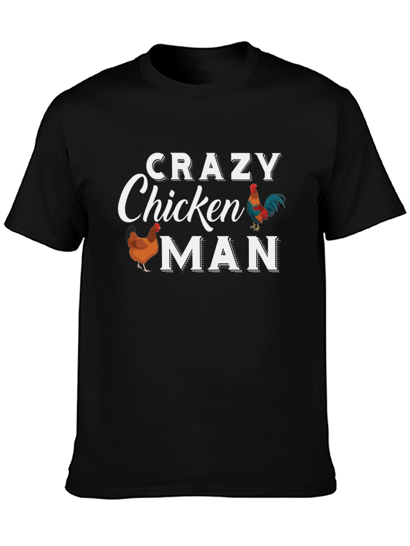 Black Crazy Chicken Man T-Shirt - Funny Chicken Lover Tee view 3