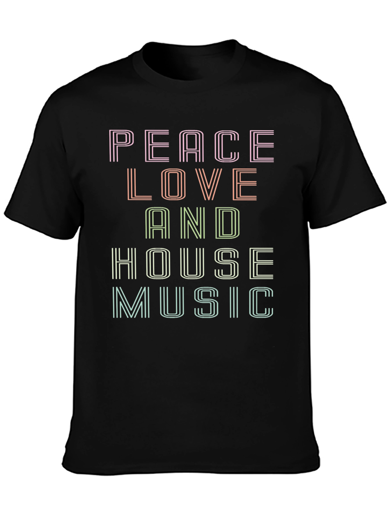Black Peace Love House Music Graphic T-Shirt view 3