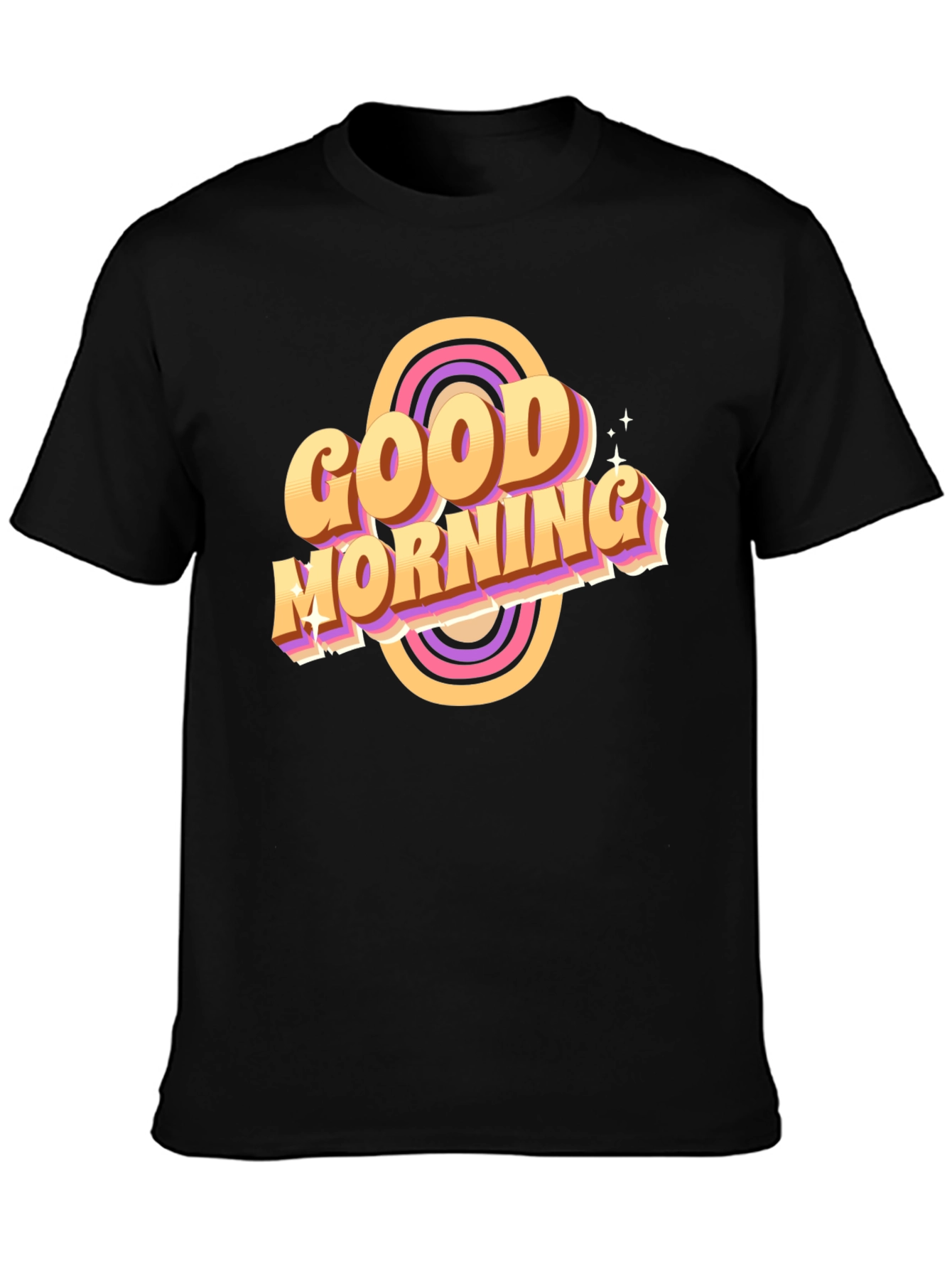 Black Good Morning Retro T-Shirt Black view 3