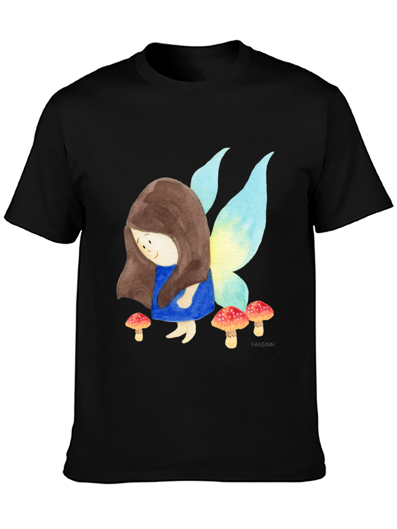Black Fairy and Mushrooms Graphic T-Shirt view 3