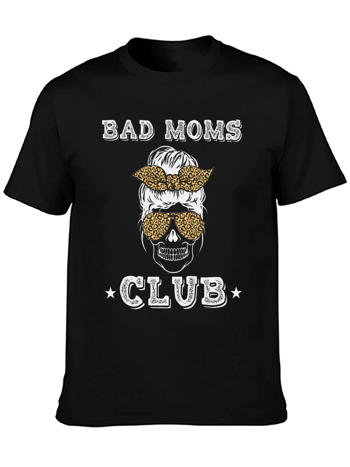 Black Bad Moms Club Graphic Tee - Skull Bandana T-Shirt view 3