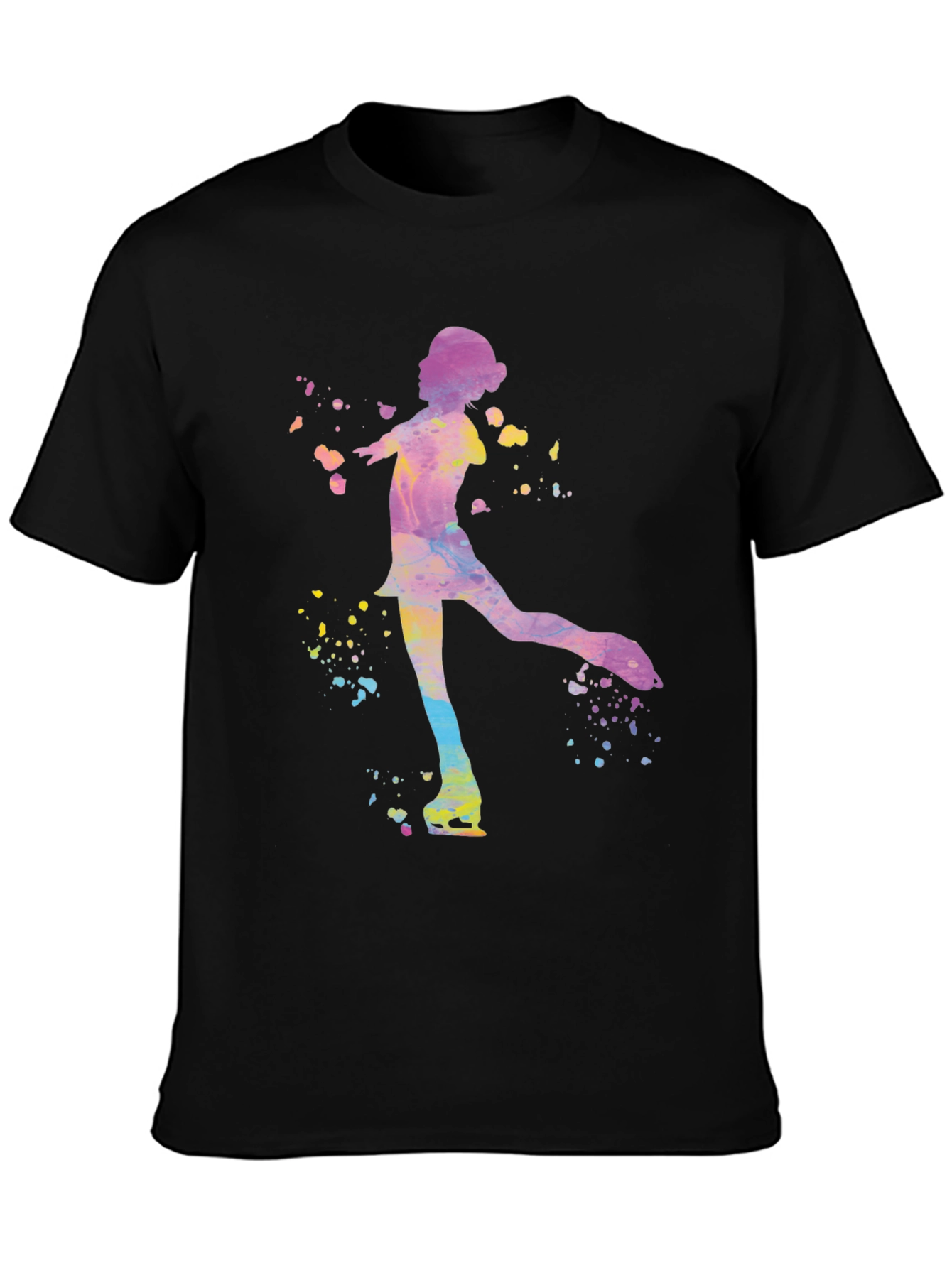 Black Watercolor Ice Skater Graphic Tee - Black Unisex T-Shirt view 3