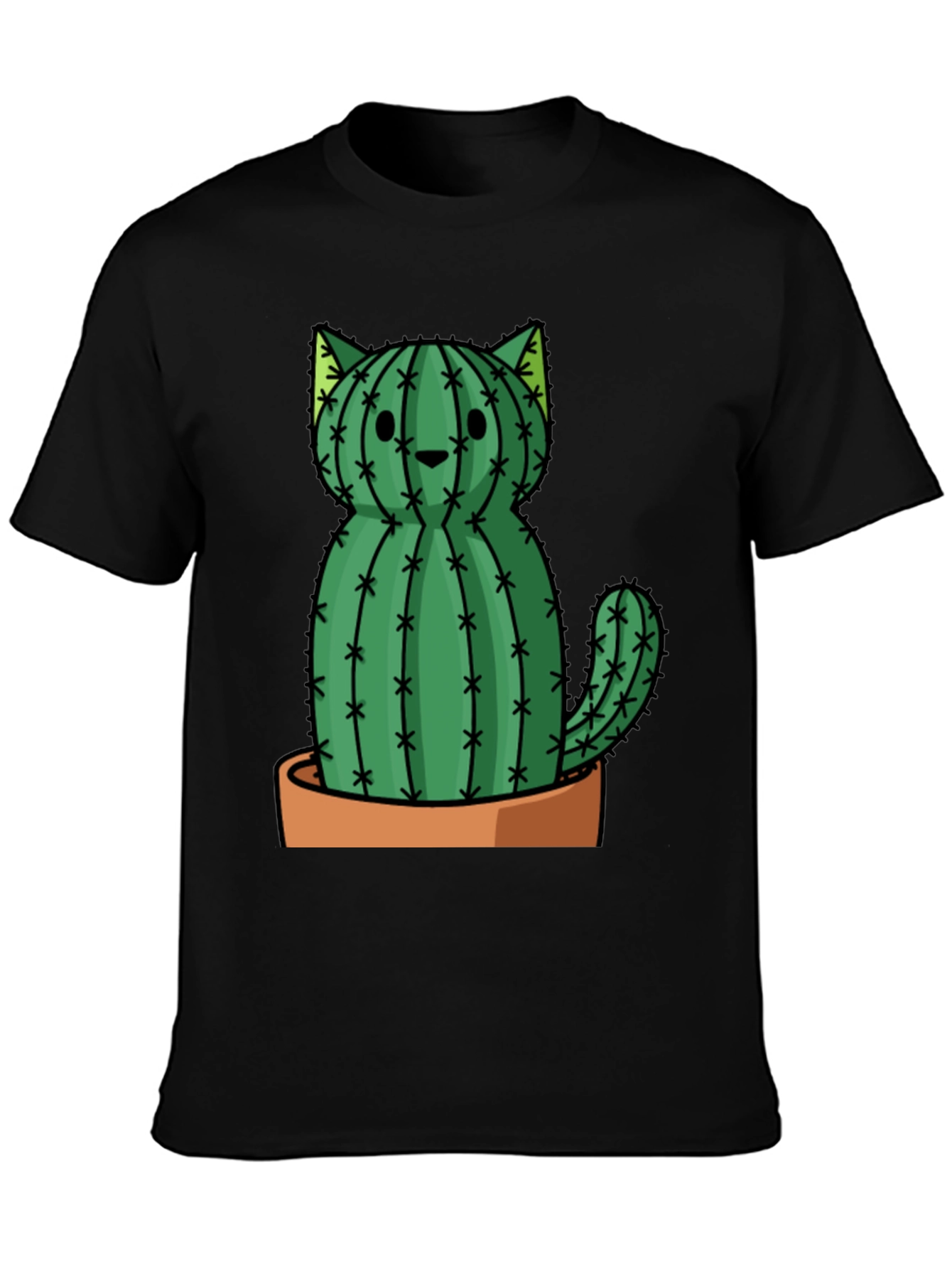 Black Cactus Cat Graphic Tee - Trendy Plant Lover Shirt view 3