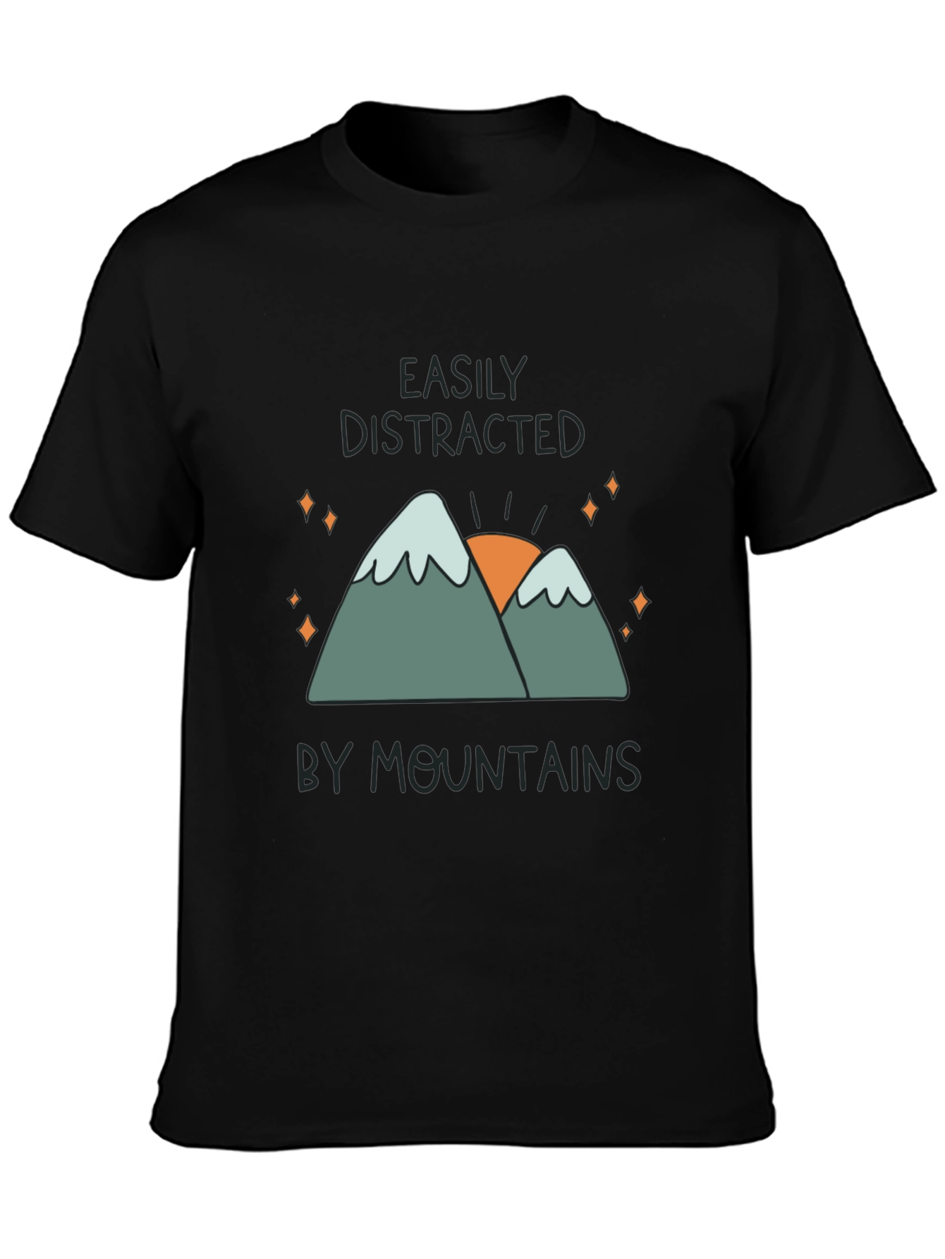 Black Easily Distracted By Mountains Graphic T-Shirt view 3