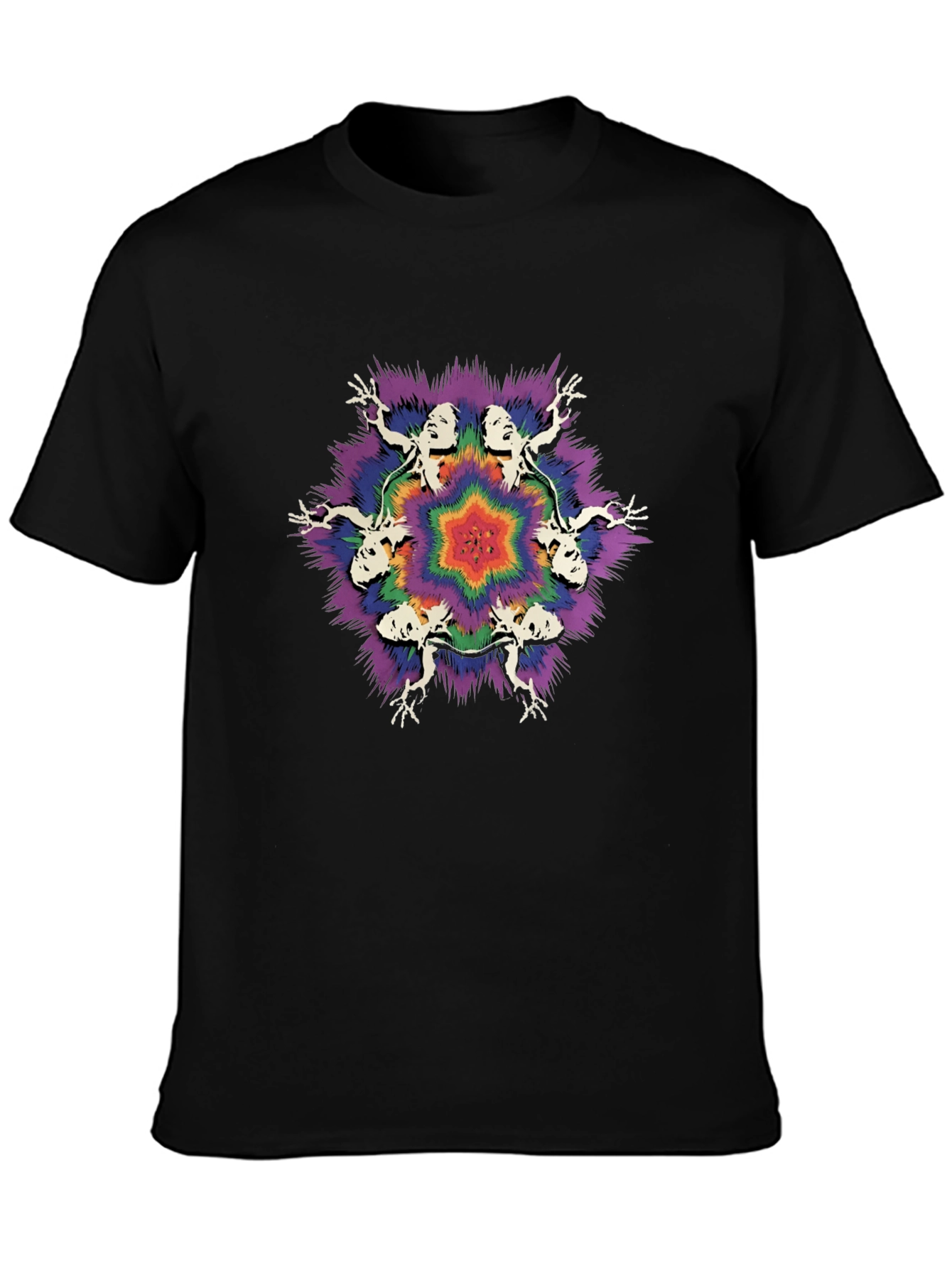 Black Psychedelic T-Shirt with Abstract Figures view 3