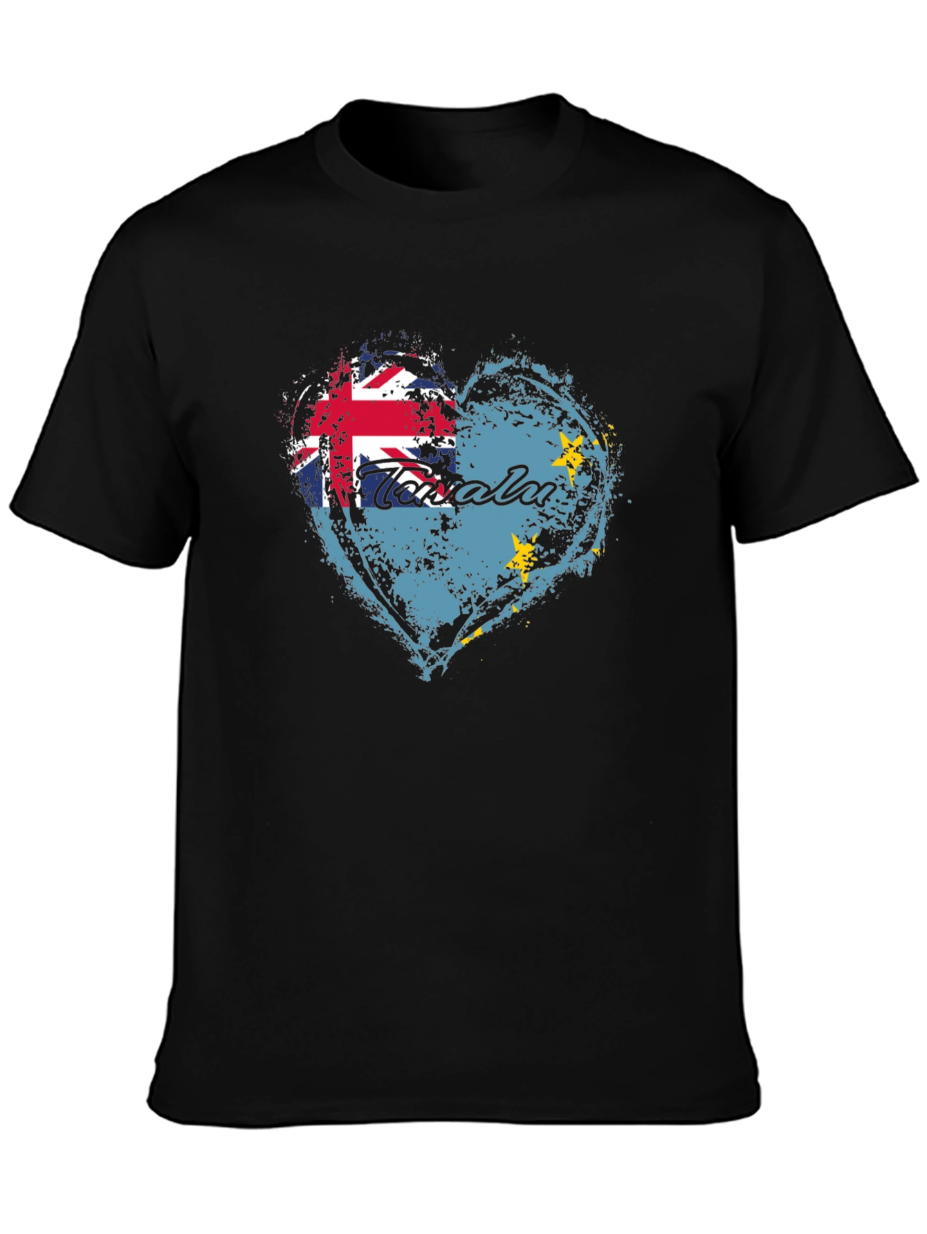 Black Tuvalu Flag Heart T-Shirt - Show Your Pride view 3