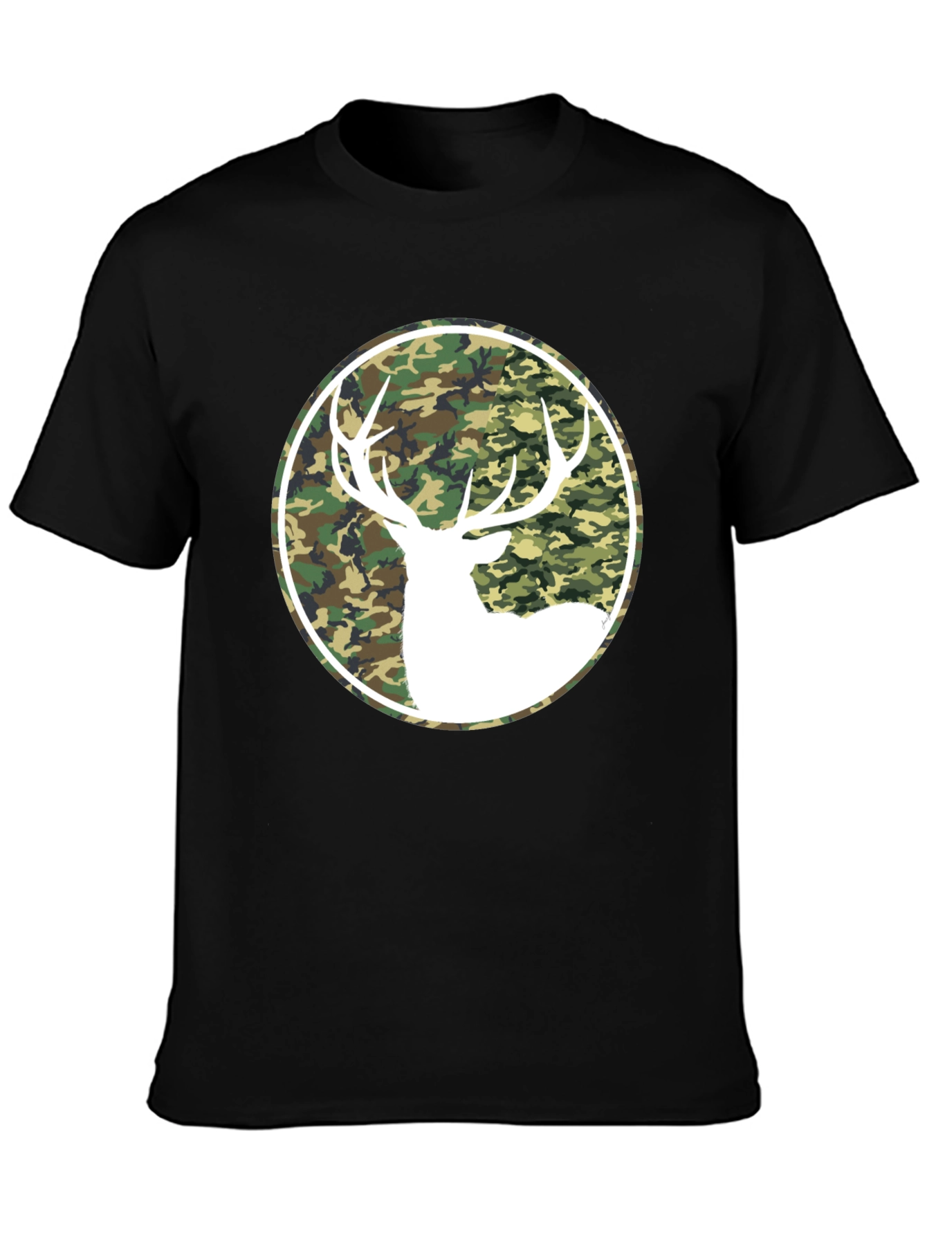 Black Camo Deer Graphic Tee - Black Cotton T-Shirt view 3