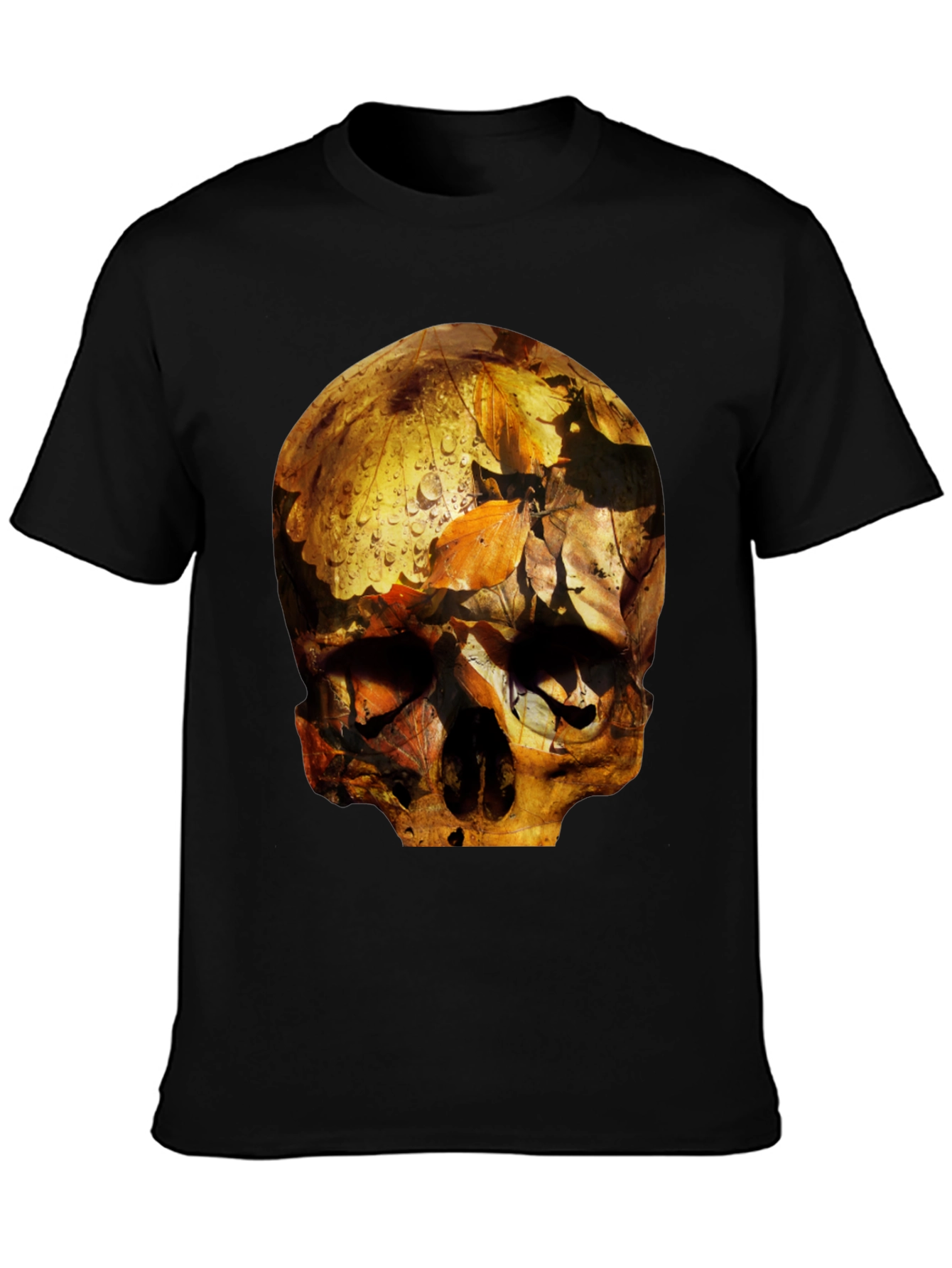 Black Skull Graphic Tee - Fallen Leaves Design view 3