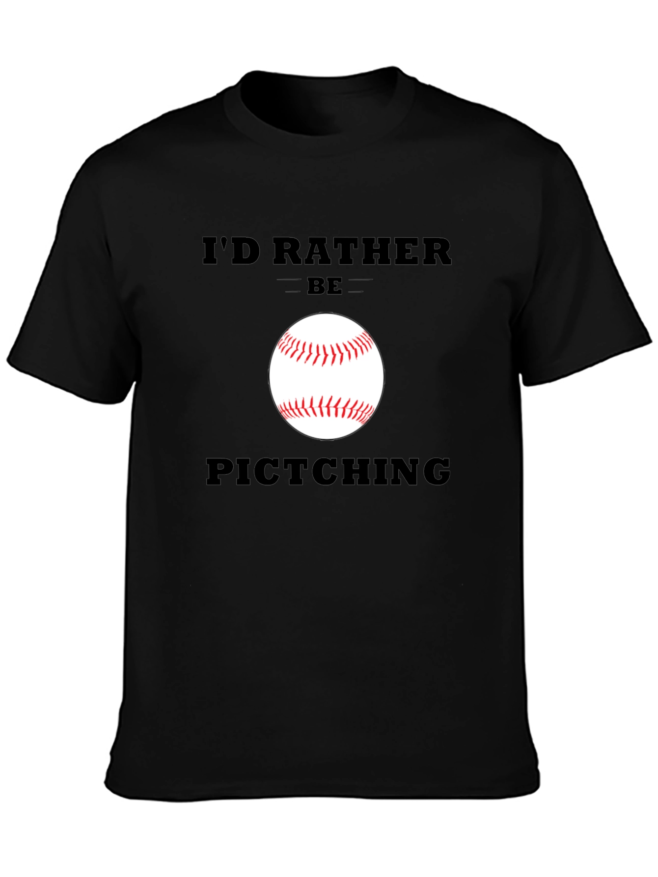 Black Funny Baseball T-Shirt - I'd Rather Be Pitching view 3
