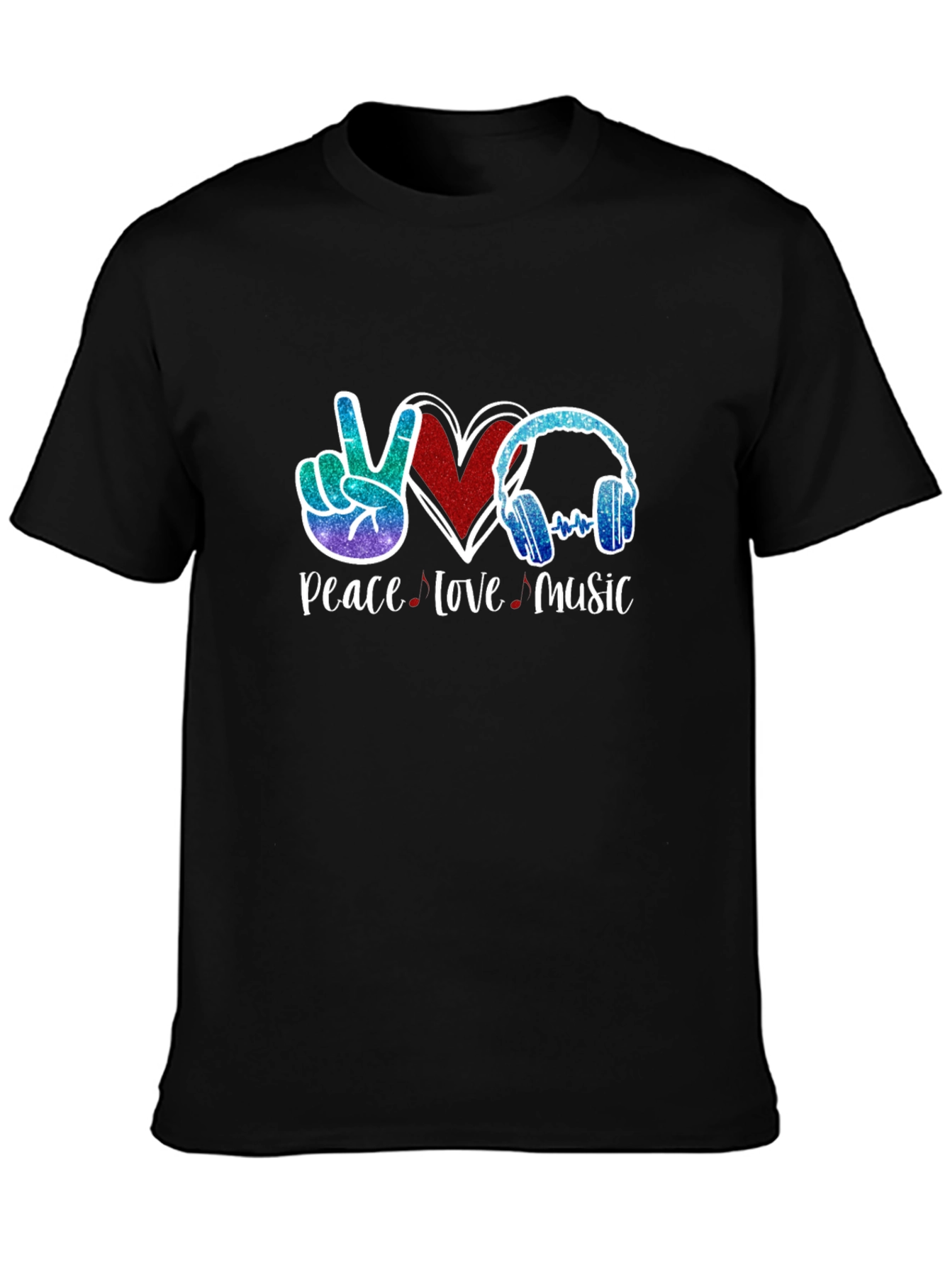 Black Peace Love Music Graphic T-Shirt view 3