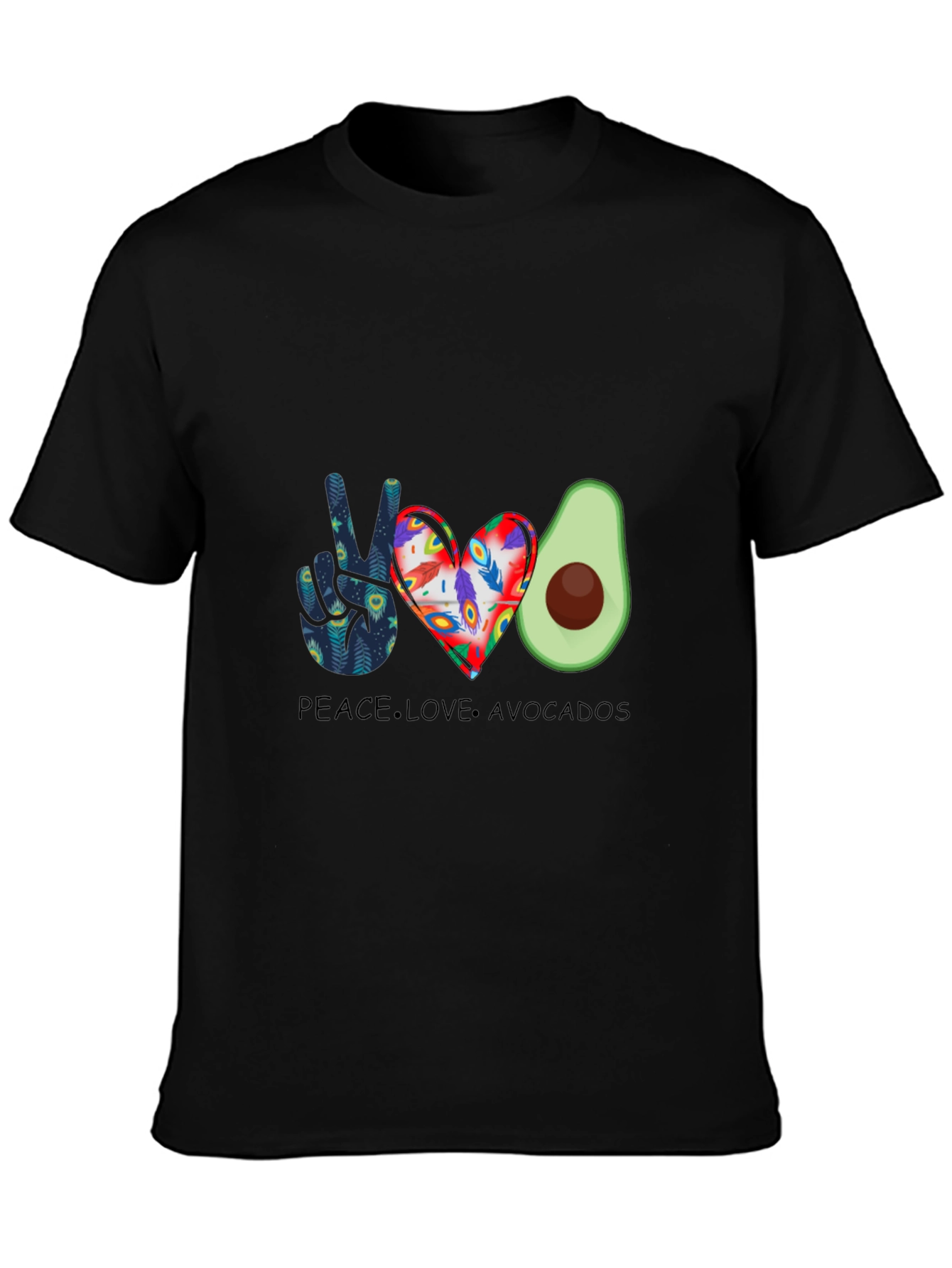 Black Peace Love Avocados Graphic T-Shirt view 3