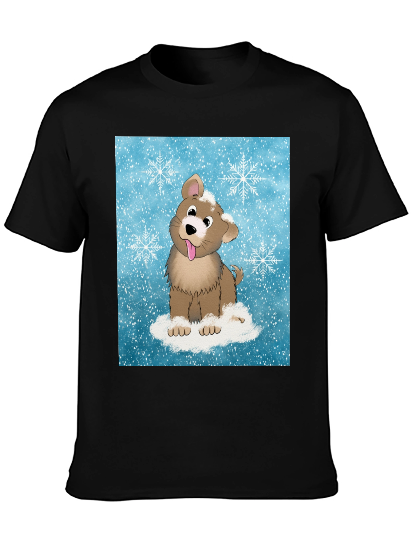 Black Cute Puppy Snowflake T-Shirt view 3