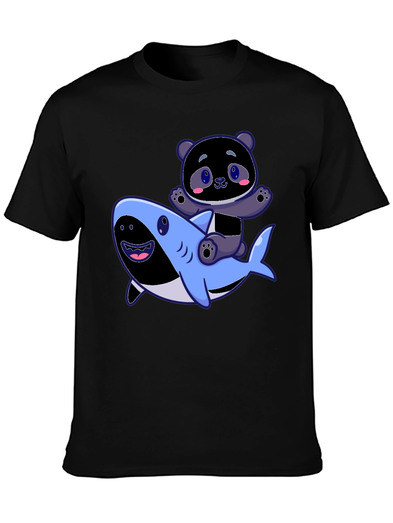 Black Panda Riding Shark Graphic Tee - Fun Black T-Shirt view 3