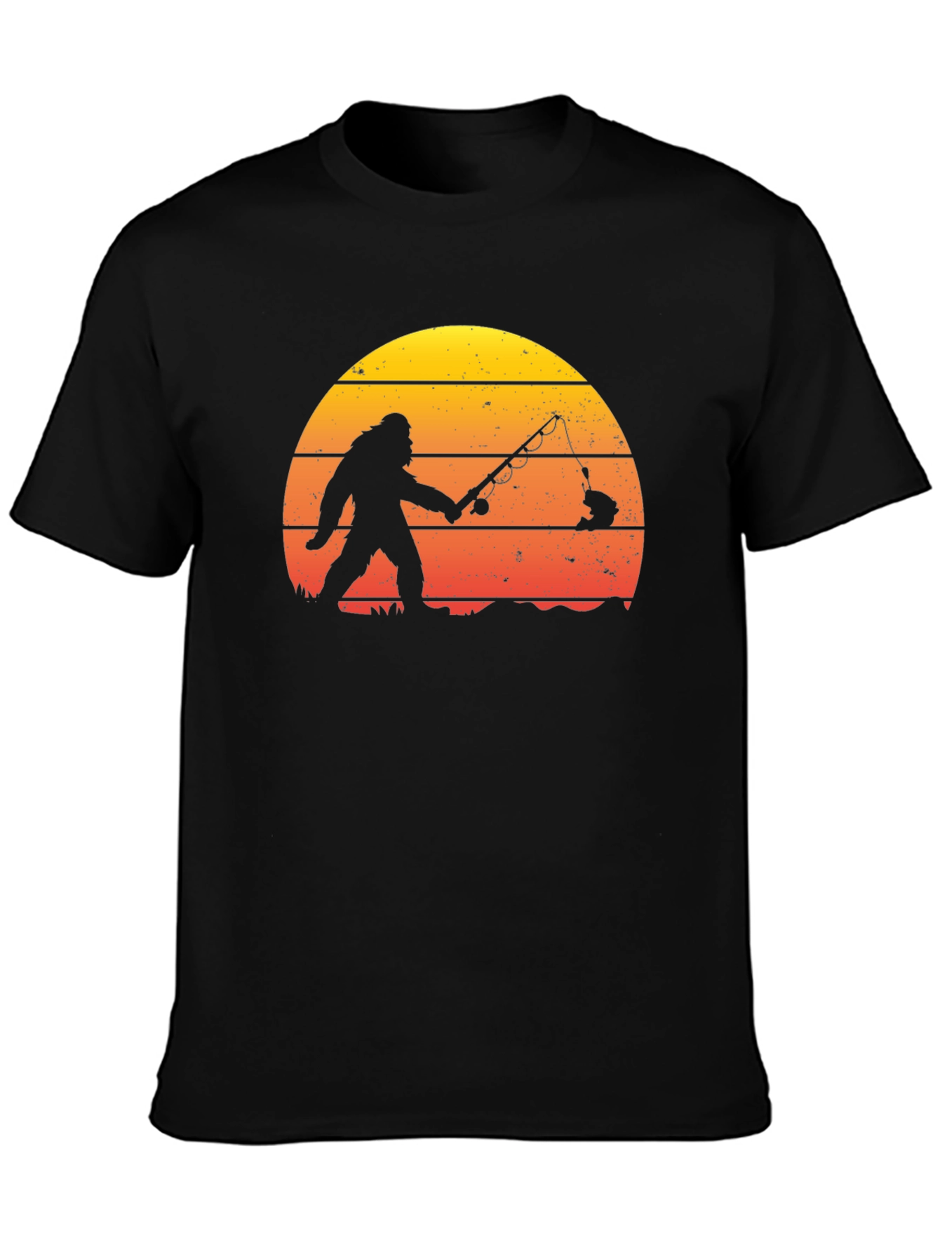 Black Bigfoot Fishing Sunset Graphic T-Shirt view 3