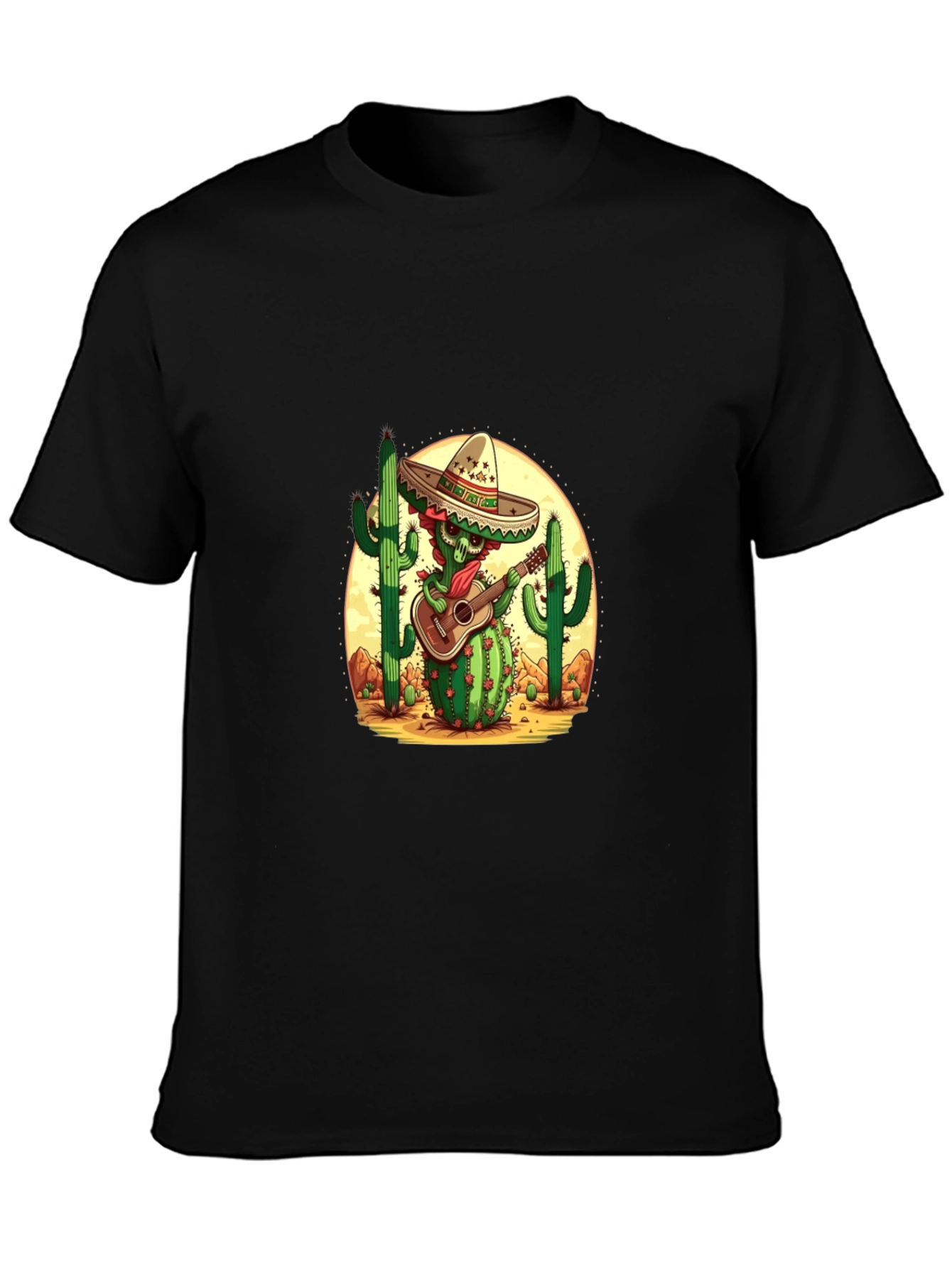Black Cactus Mariachi Graphic Tee - Desert Fiesta Shirt view 3
