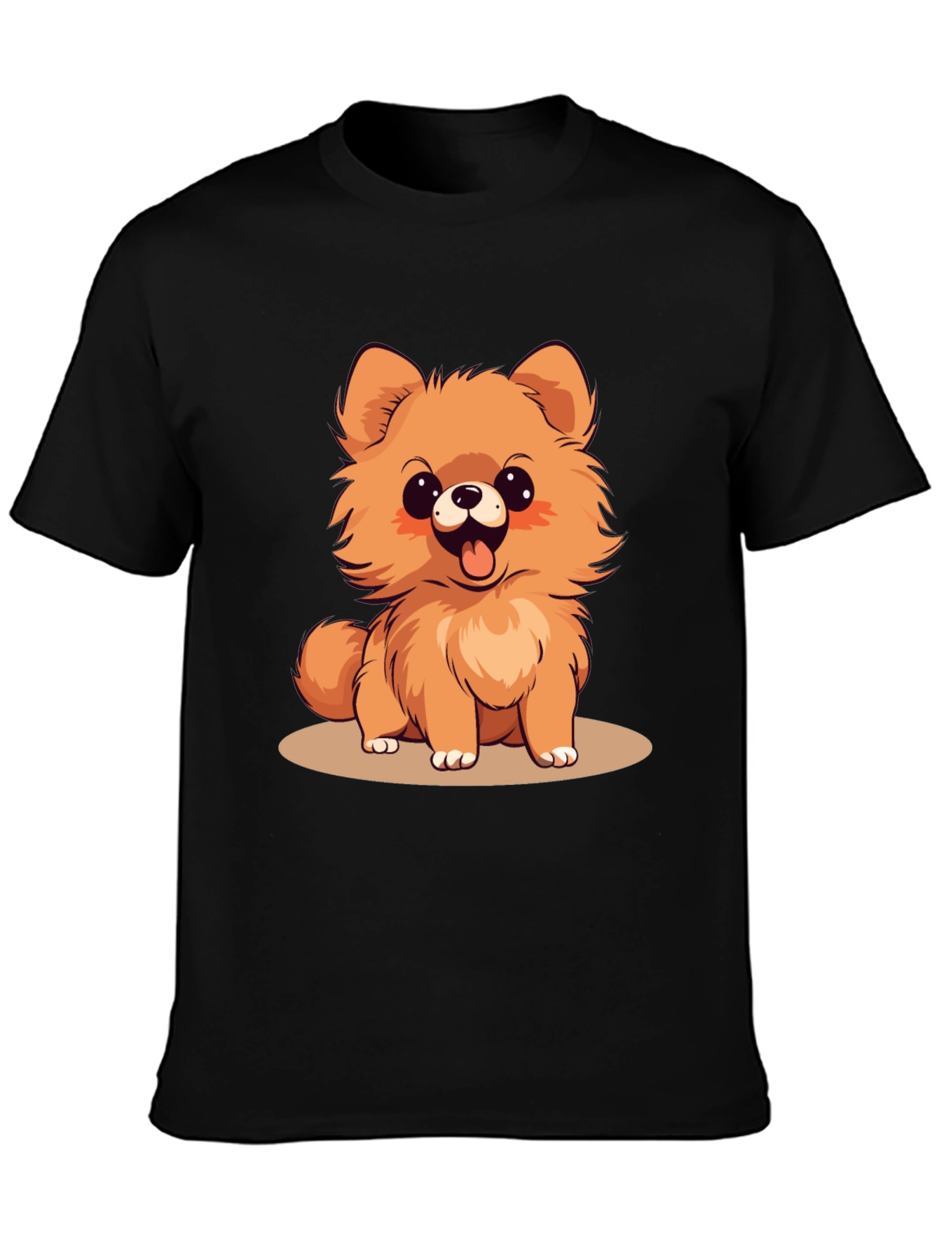 Black Cute Pomeranian Dog Cartoon Graphic T-Shirt view 3