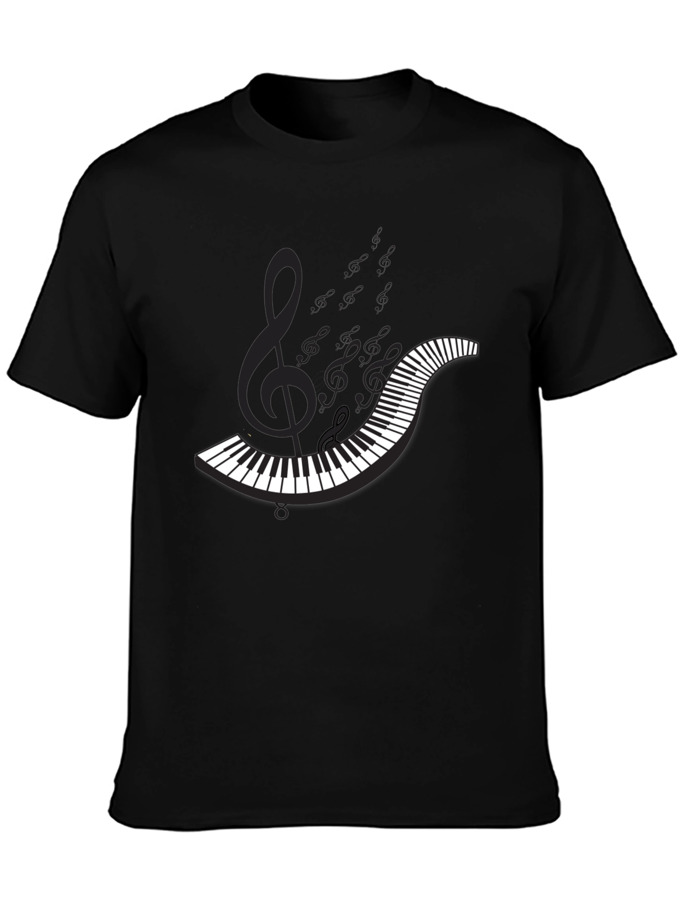 Black Piano Keys & Notes Black T-Shirt - Music Lover Apparel view 3