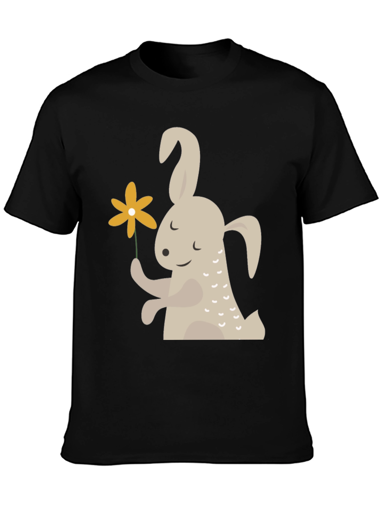 Black Cute Bunny Holding Flower Graphic T-Shirt view 3