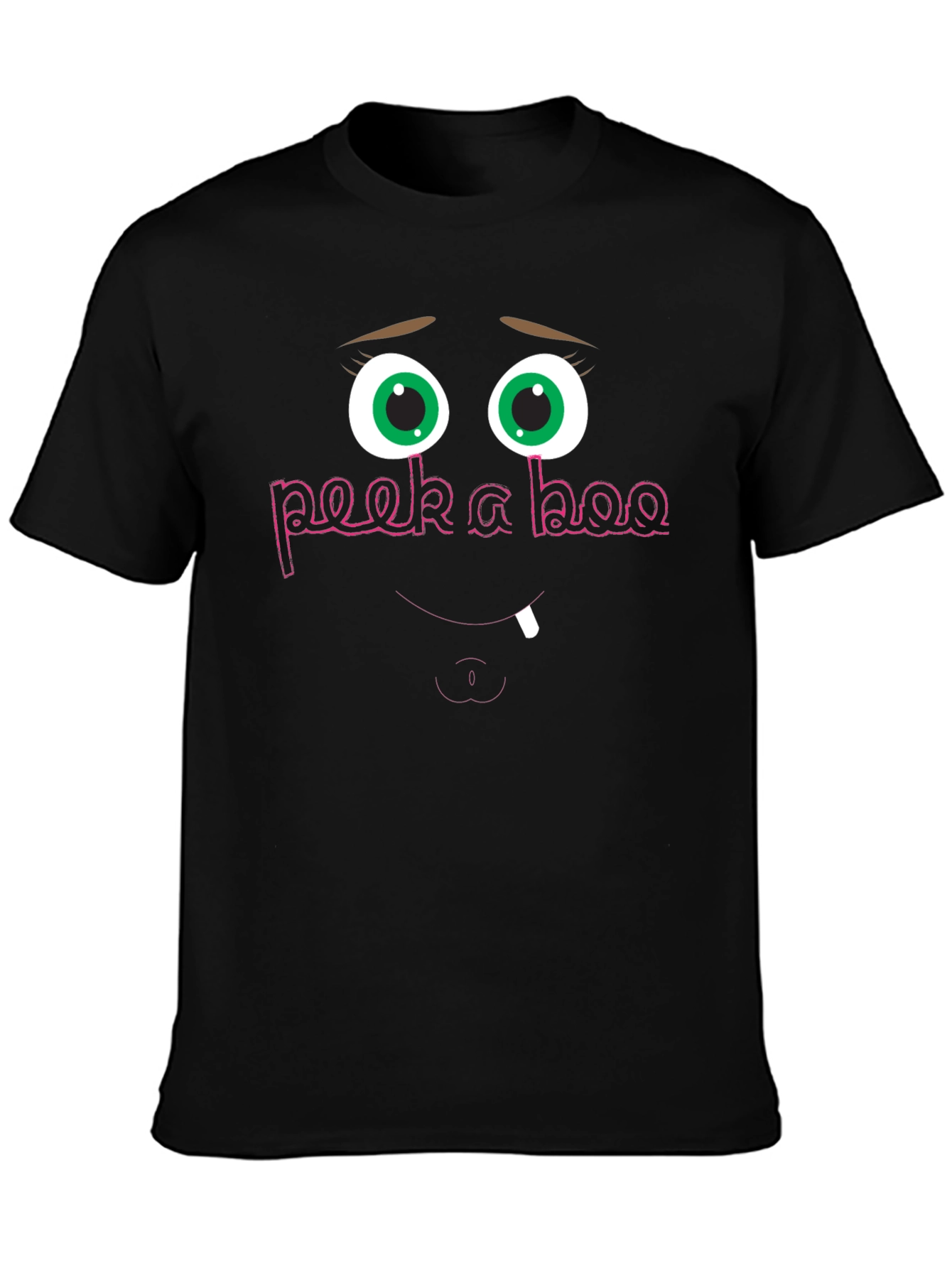 Black Peek-a-Boo Funny Face Graphic Tee - Black Cotton Shirt view 3