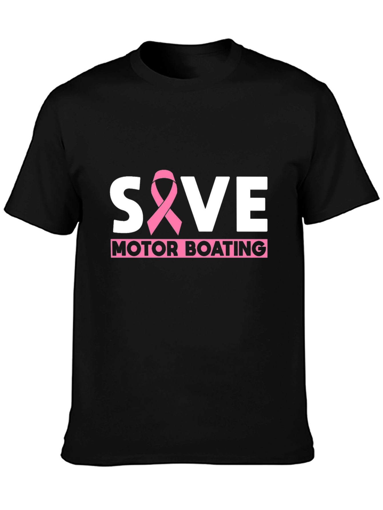 Black Save Motor Boating T-Shirt - Breast Cancer Awareness view 3