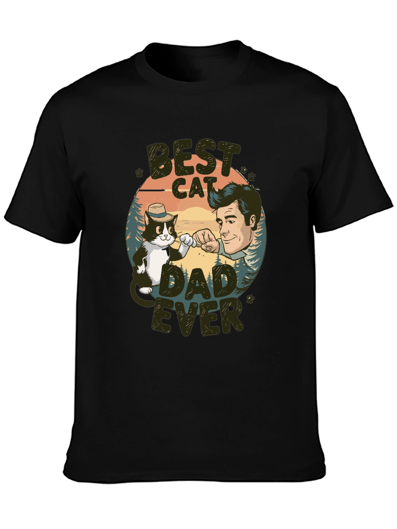 Black Best Cat Dad Ever T-Shirt view 3