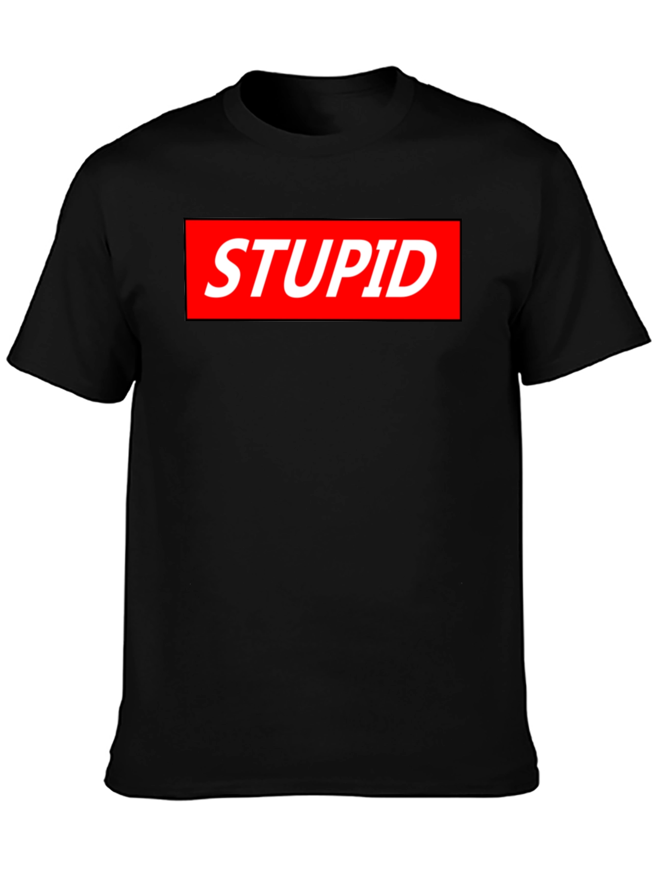Black Statement Tee: Stupid Red Box Logo - Bold Black Shirt view 3