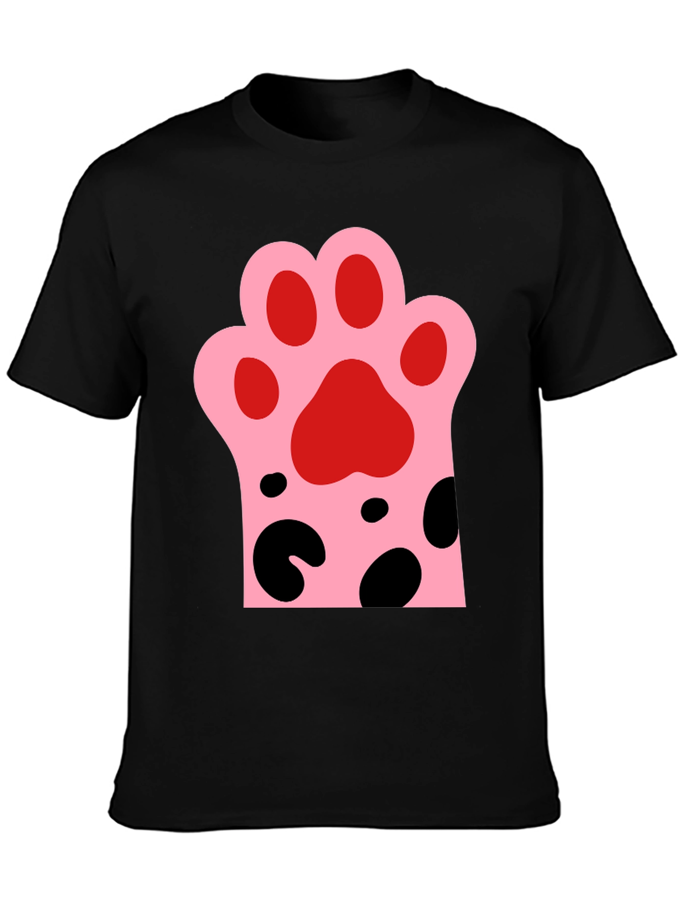 Black Cute Cat Paw Print Black T-Shirt view 3