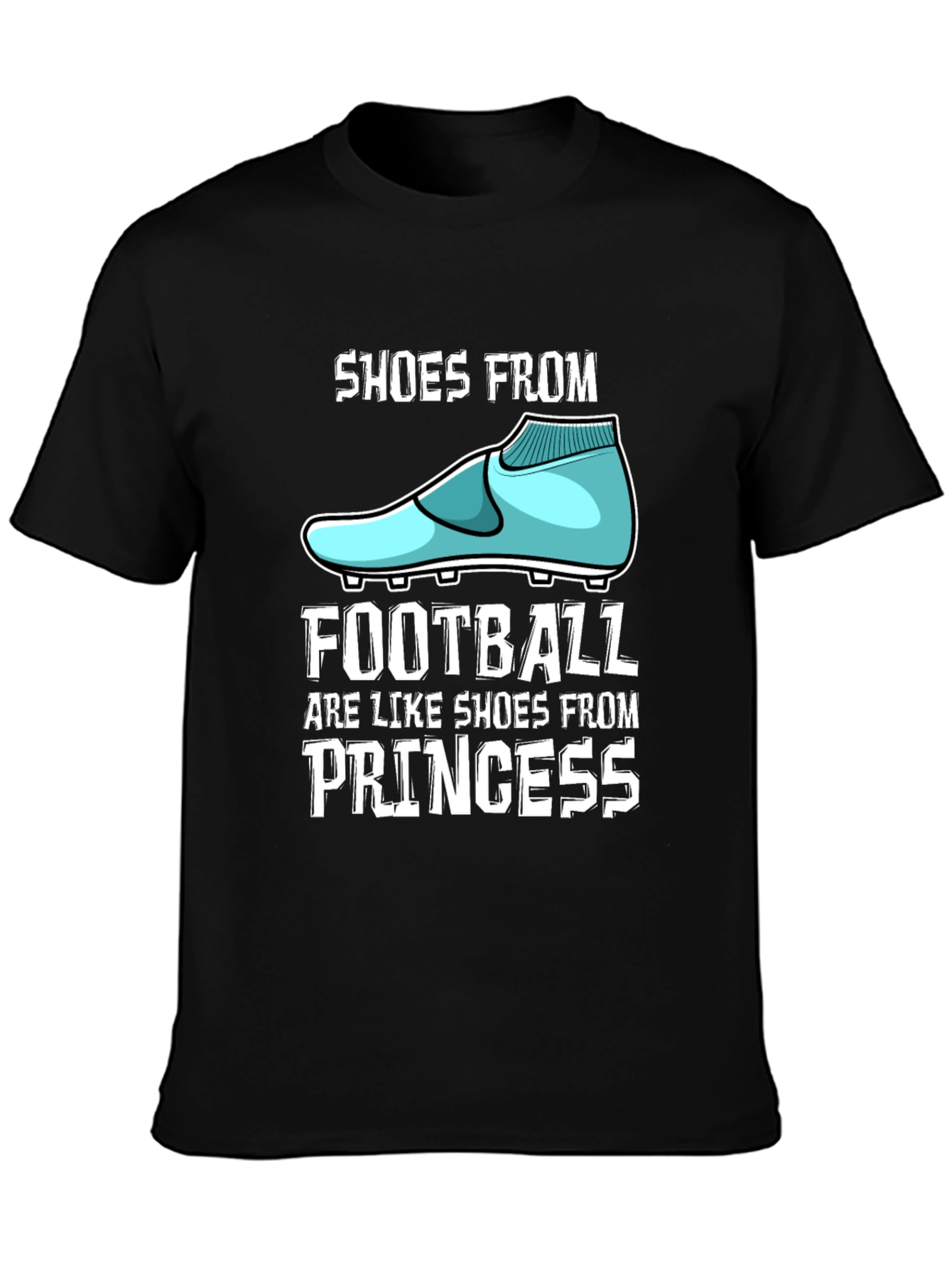 Black Funny Football vs Princess Shoes Graphic Tee view 3