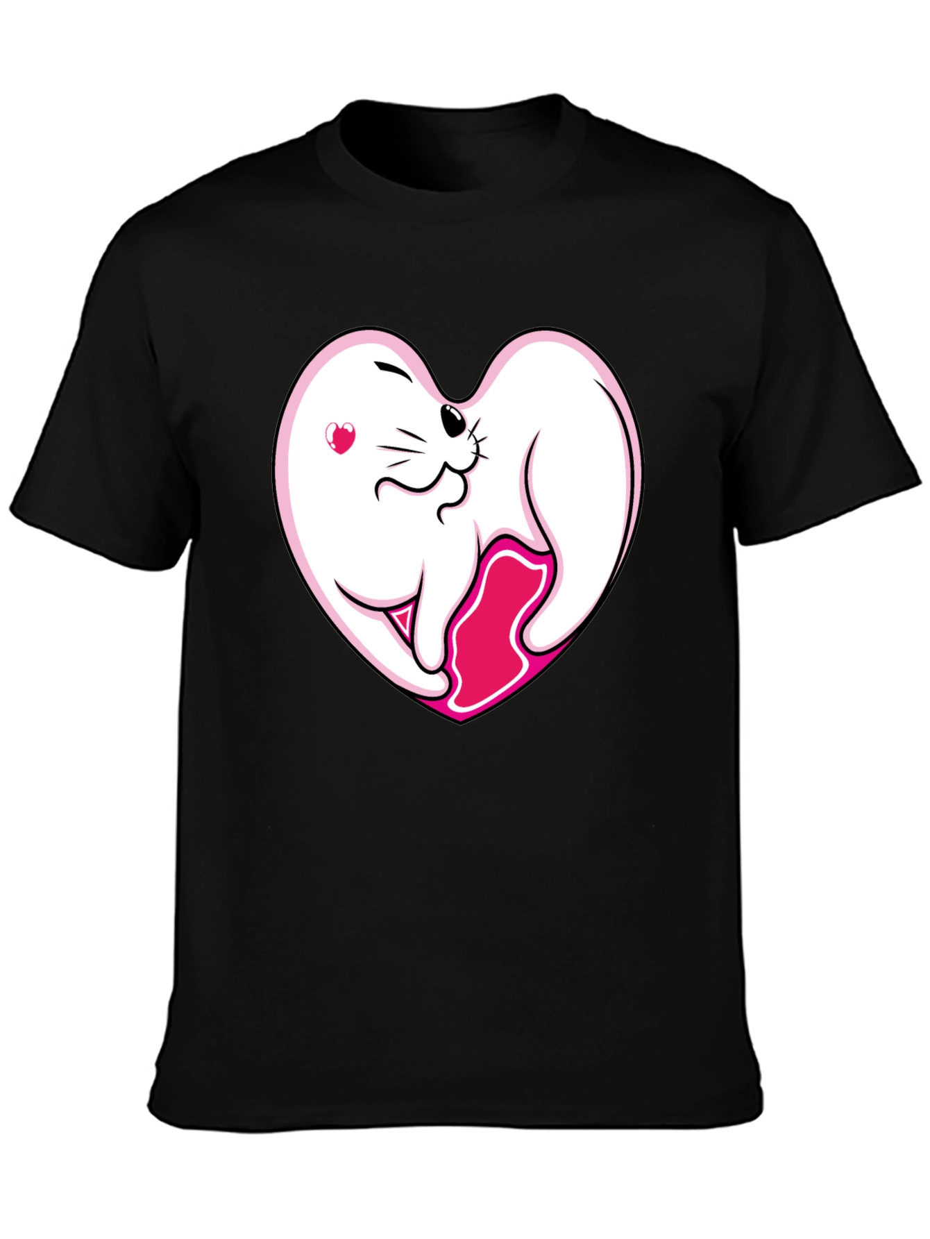Black Cute Seal Heart T-Shirt - Black Cotton Tee view 3