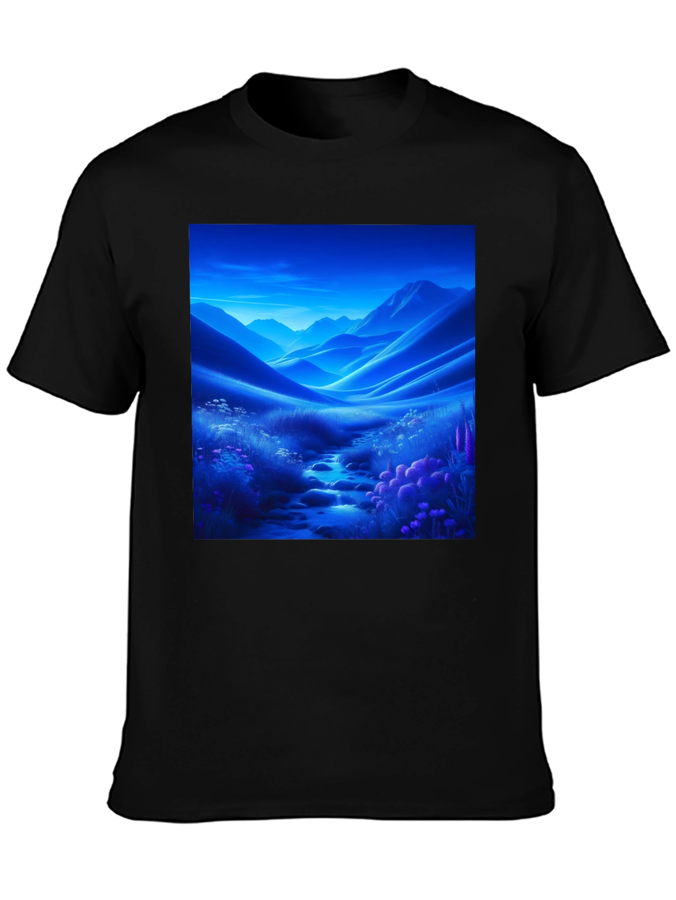 Black Scenic Mountain Stream T-Shirt view 3