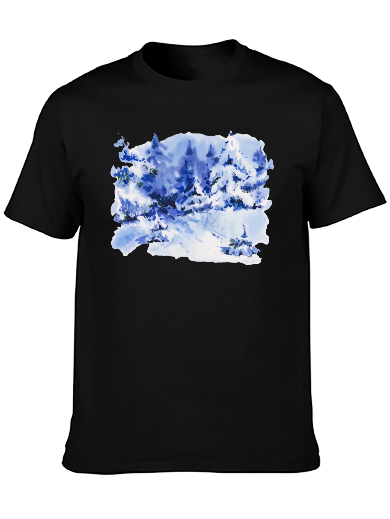 Black Watercolor Winter Scene Black T-Shirt view 3