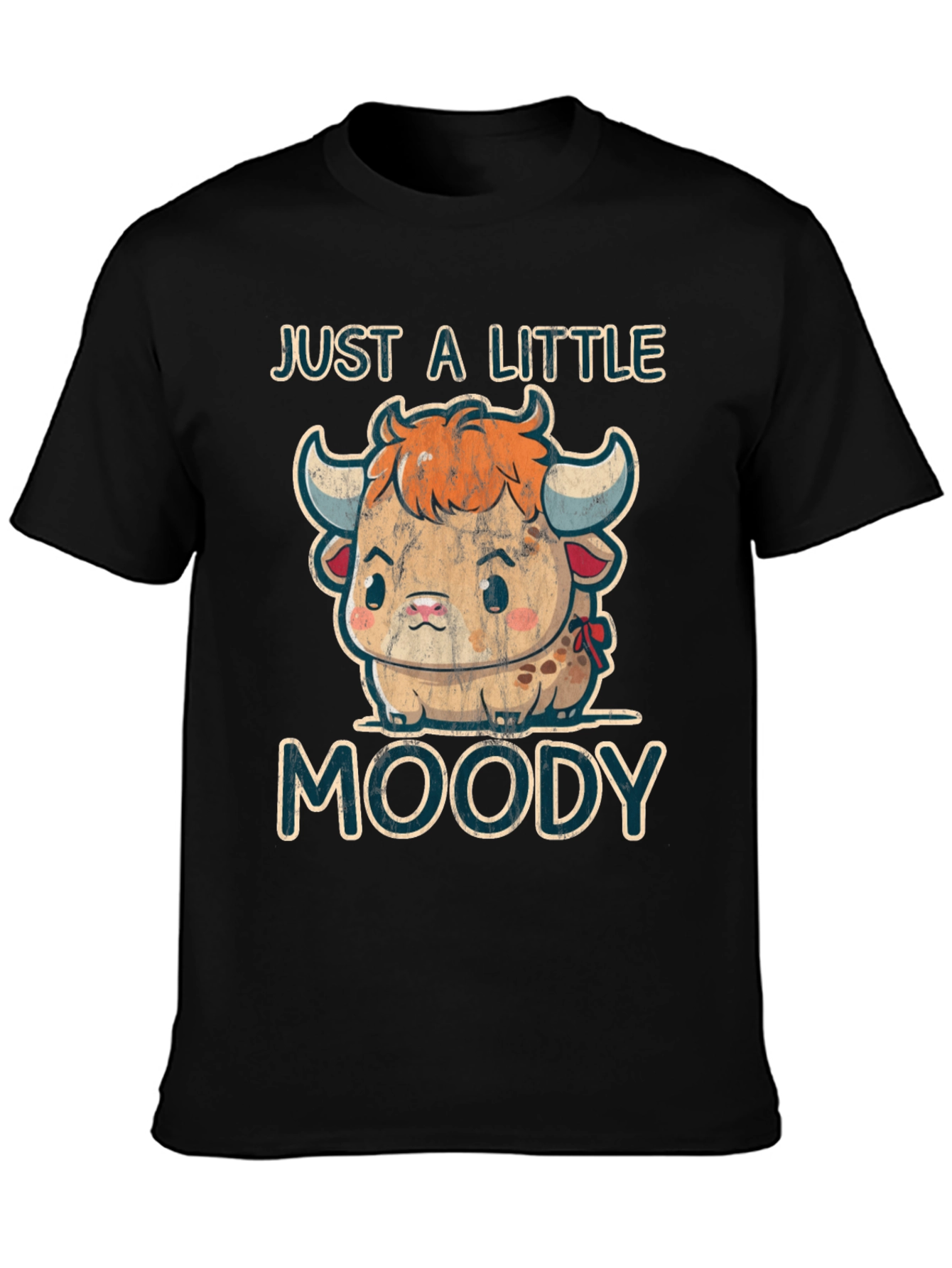 Black Moody Cow Graphic Tee - Cute Cartoon Animal Shirt view 3