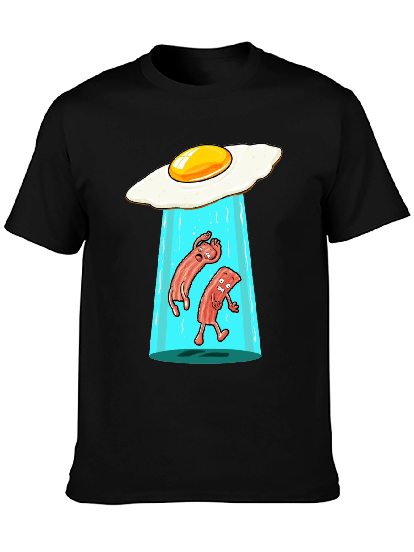 Black Funny Alien Abduction Breakfast T-Shirt view 3