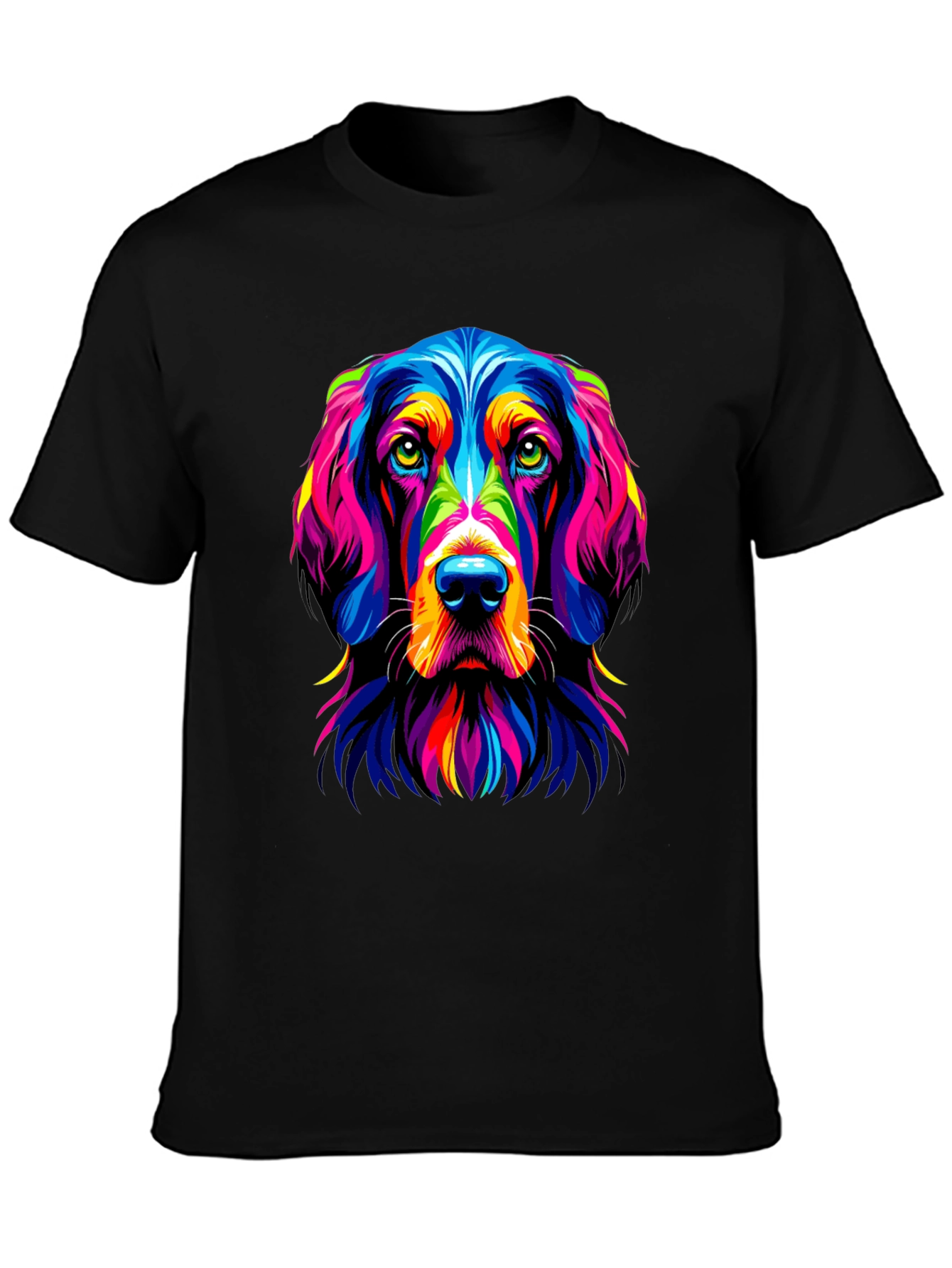 Black Colorful Dog Portrait Graphic Tee view 3