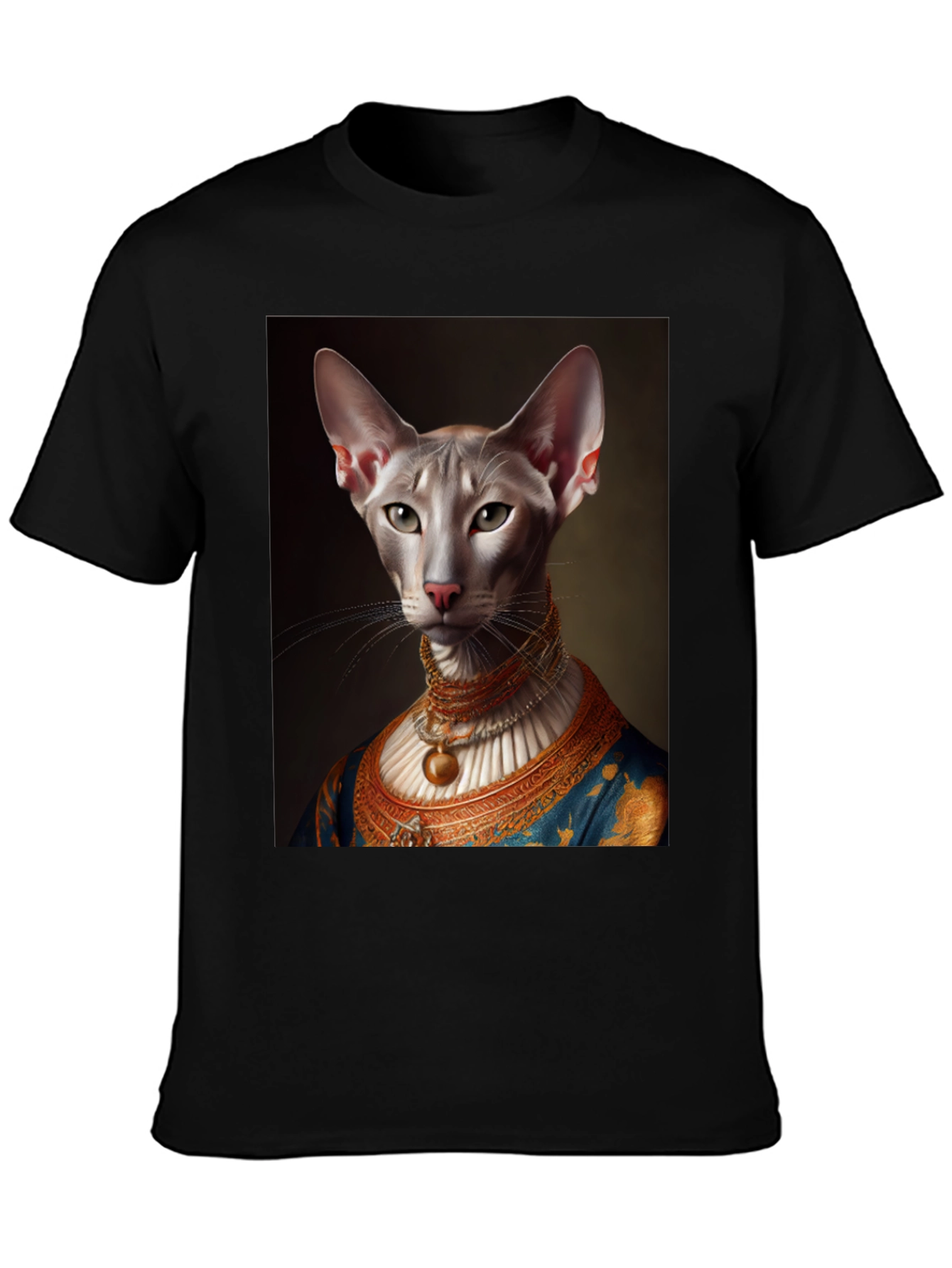 Black Royal Cat Portrait T-Shirt view 3