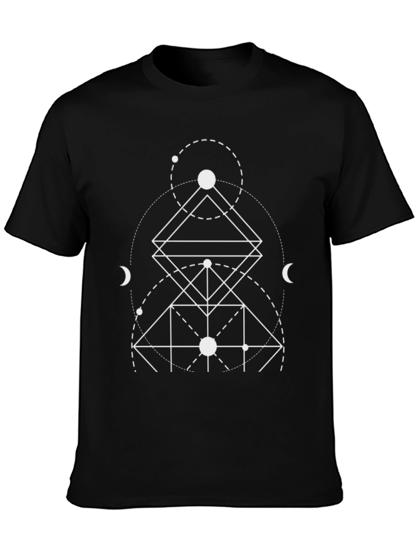 Black Geometric Design Black Tee - Mens Graphic T-Shirt view 3