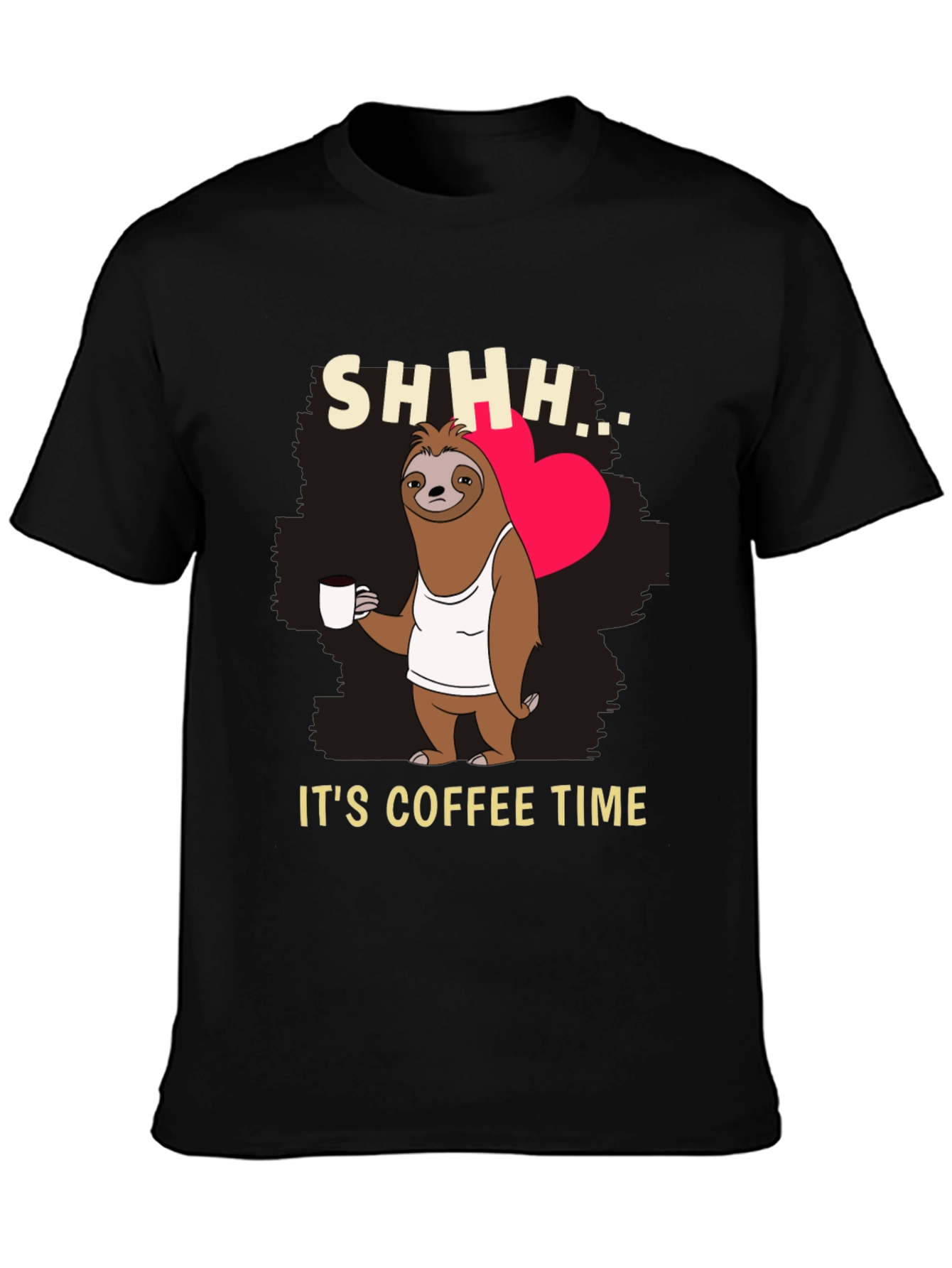 Black Funny Sloth Coffee Time T-Shirt view 3